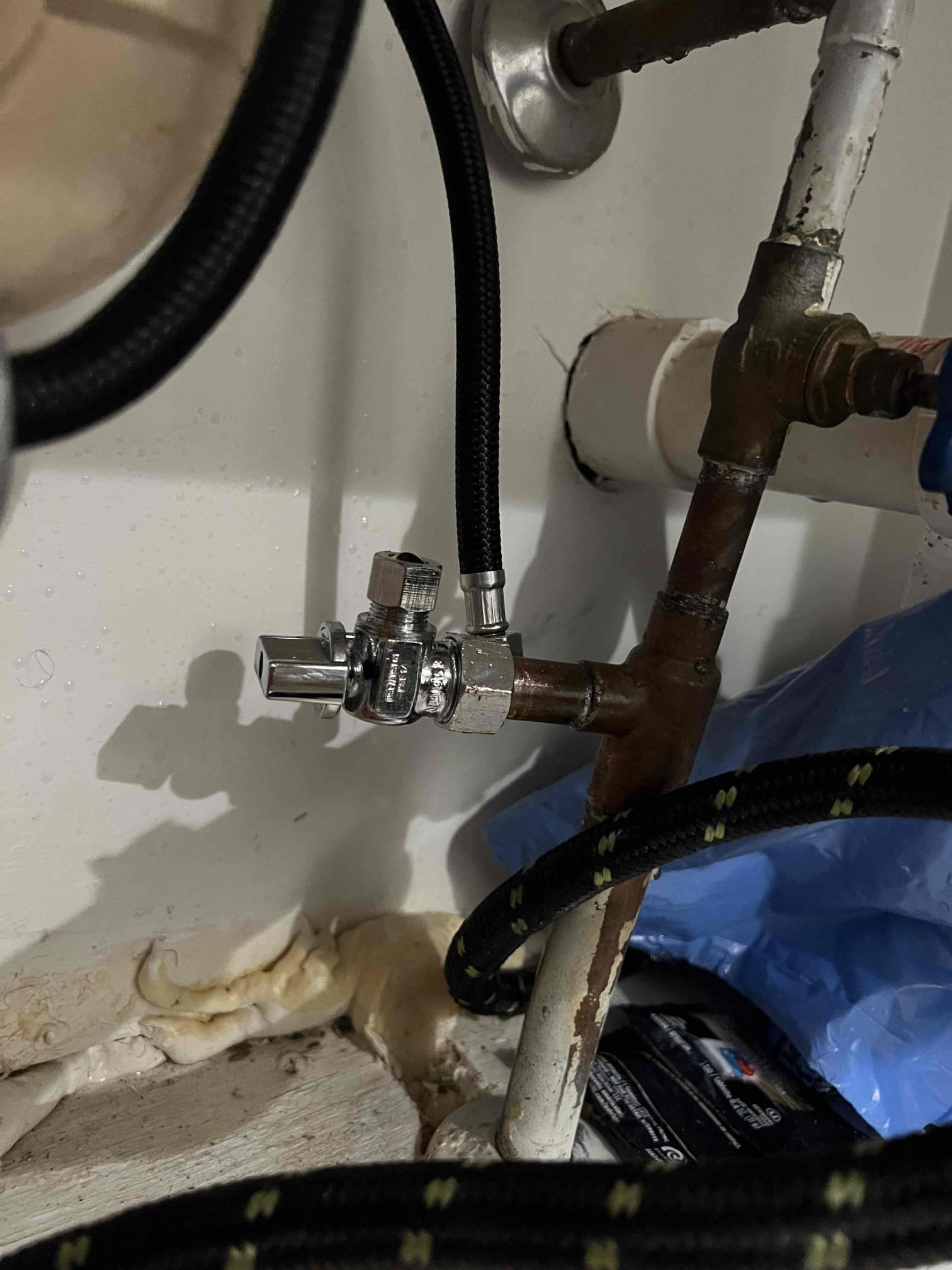 Customer had customer provided kitchen faucet needing to be installed. While beginning installed noticed that the cold stop for the kitchen faucet was not functioning properly and suggested to replaced shut off water to house replaced stop then proceeded to replace kitchen faucet after install installation checked for leaks and proper function. Pressure was good. 