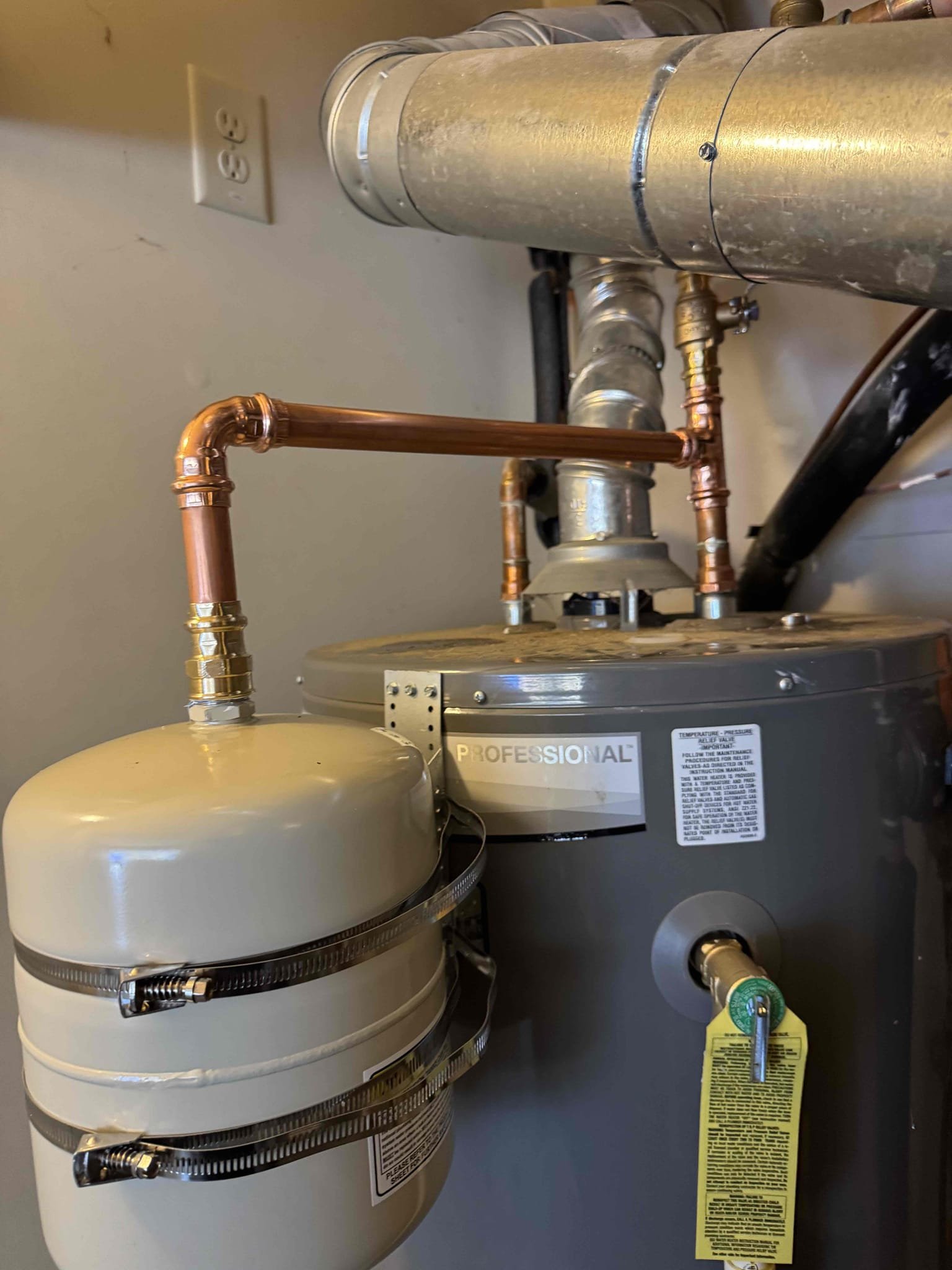 Furnish and install new Prv with a high pressure Prv. Also install new thermal expansion tank and tmp for water heater. Also install new tank shut off valve.

*given age of water heater, heater may leak due to having to drain it to make repairs*

Returned and shut water off to home. Remove old PRV and furnish and install installed new high-pressure and regular PRV. Also removed both thermal expansion tank and shut off valve for water heater and replaced with new thermal expanse tank and new shut off valve. Also reworked waterlines on top of heater and near PRV. Turn water back on and tested. No leaks were present at this time. Reason why customer was having higher water bill and gas bill was because TMP was leaking causing water heater to be using gas to heat water more than what it should be and also high water bill because water was constantly running. Cleaned up work area.
Set water pressure to about 65 psi
If water heater itself, starts to leak Chen plumbing will not be responsible