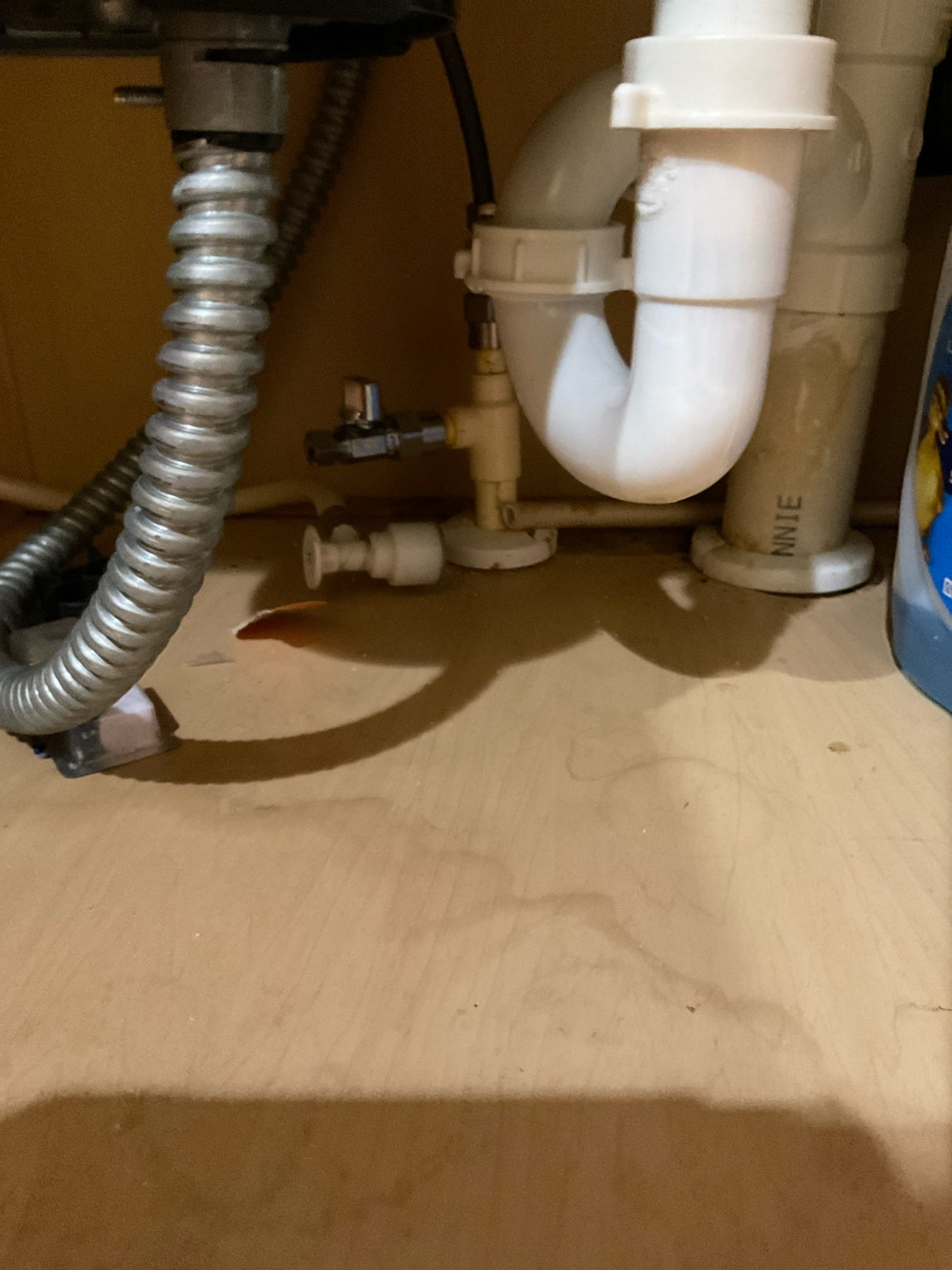 Shut water off to unit. Remove existing service valve for dishwasher and furnish and install new one with new supply line. Also disconnect oven and test service valve for fridge.

Shut water and gas off to home. Cut out old shut off valve for dishwasher and replaced with new one and also removed old shut off valve for oven and installed new one. Turned  gas and water back on and tested. No leaks were present at this time. Cleaned up work area.

Also tested pressure to unit and pressure was at 75 psi. Recommended to customer I have PRV replaced and also water heater replaced due to age.