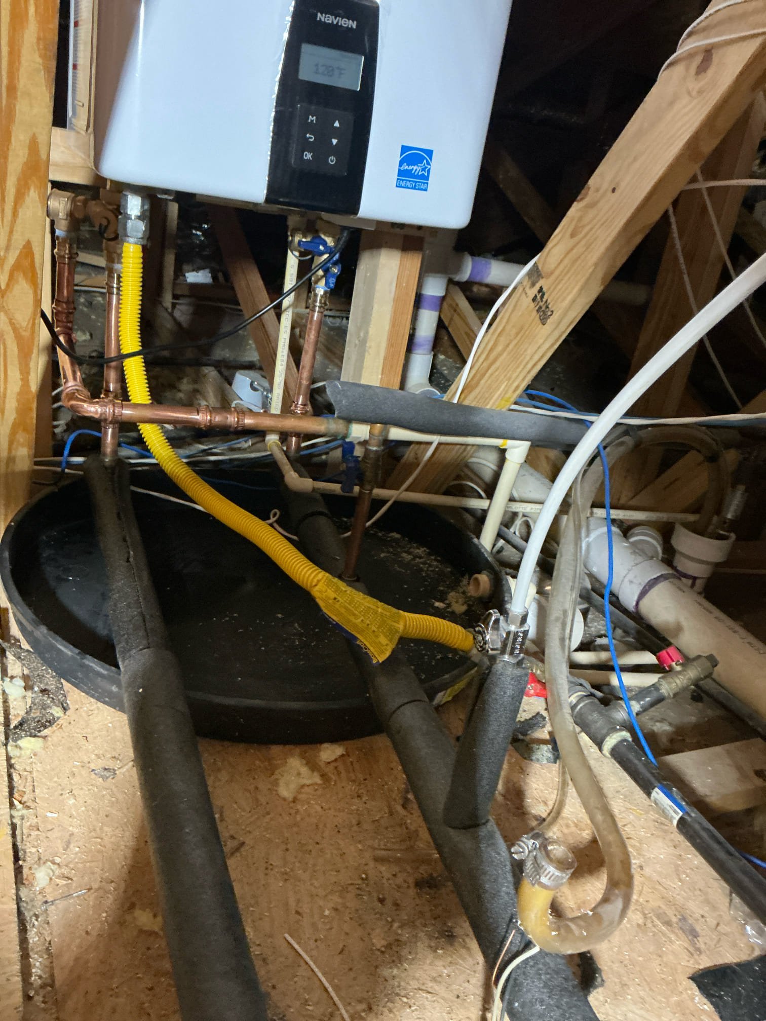 Price is to replace Rheem tankless unit for Navien tankless unit in  attic. 


we were engaged to remove an existing tankless water heater and install a new winner in its place. The service included safely disconnecting water, gas, and electrical connections, inspecting the existing supply lines for compatibility and making any necessary adjustments to ensure a secure fit, mounting the new heater and reconnecting all utilities, followed by verifying venting for safe operation. Once the new system was installed we fill it purge air and powered it to perform a full functional check is included setting the temperature and verifying performance underload. Everything tested successfully and is operating as intended. 