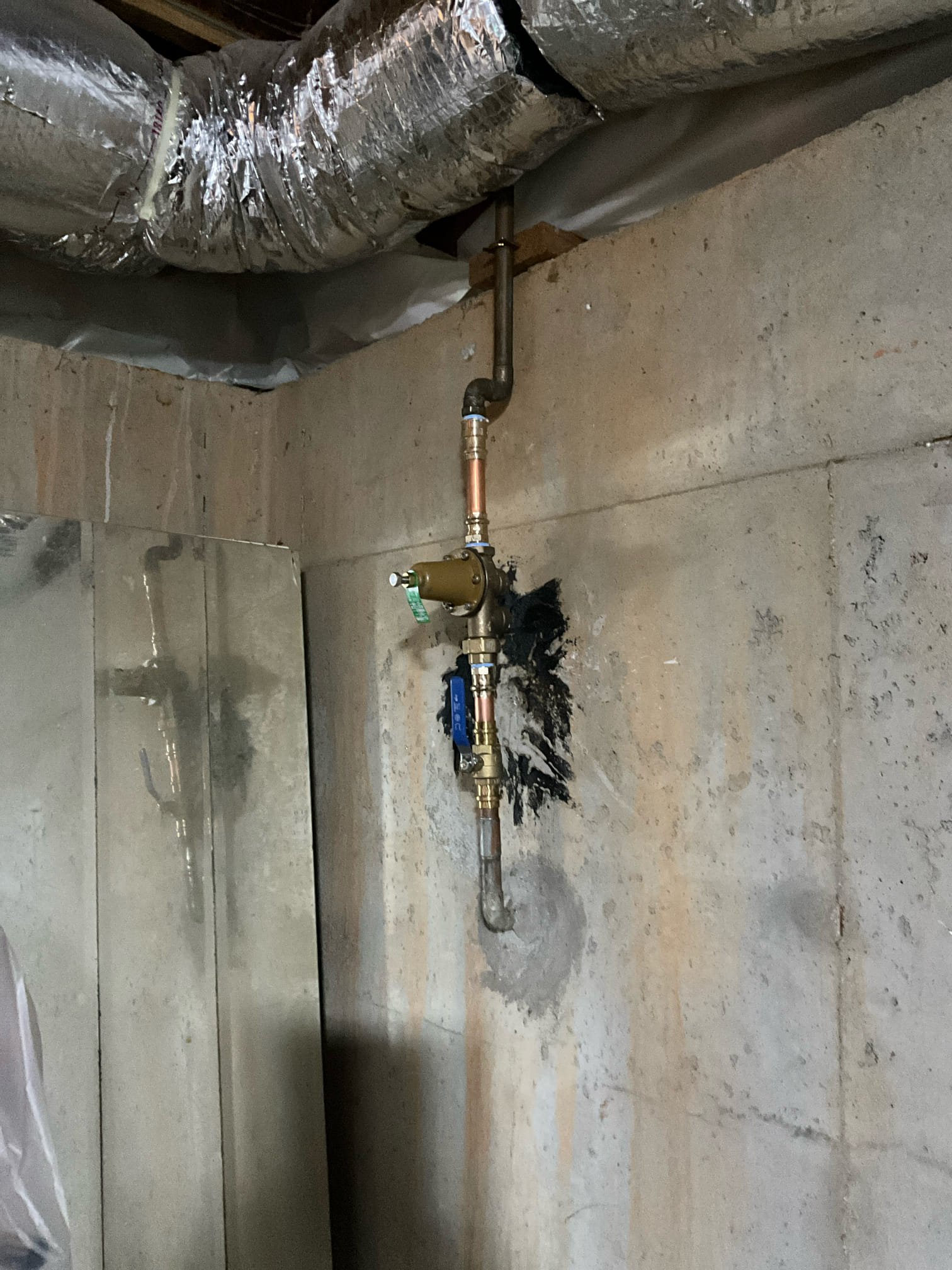 Customer had a leaking stop valve from trying to turn off the stops for utility sink to stop leaking faucet. Replaced both hot and cold stop and thermal faucet in the sink with a new Peerless center spread faucet. Tested all work to ensure proper function and no leak. None were found. Made customer aware that one escutcheon couldn’t fit under the cold stop because there wasn’t enough room. Let customer know that if any issues occur with stop in the future the cabinet would have to be cut to rework. House pressure was 90 psi. Replaced whole house shutoff and prv. House pressure is now at 