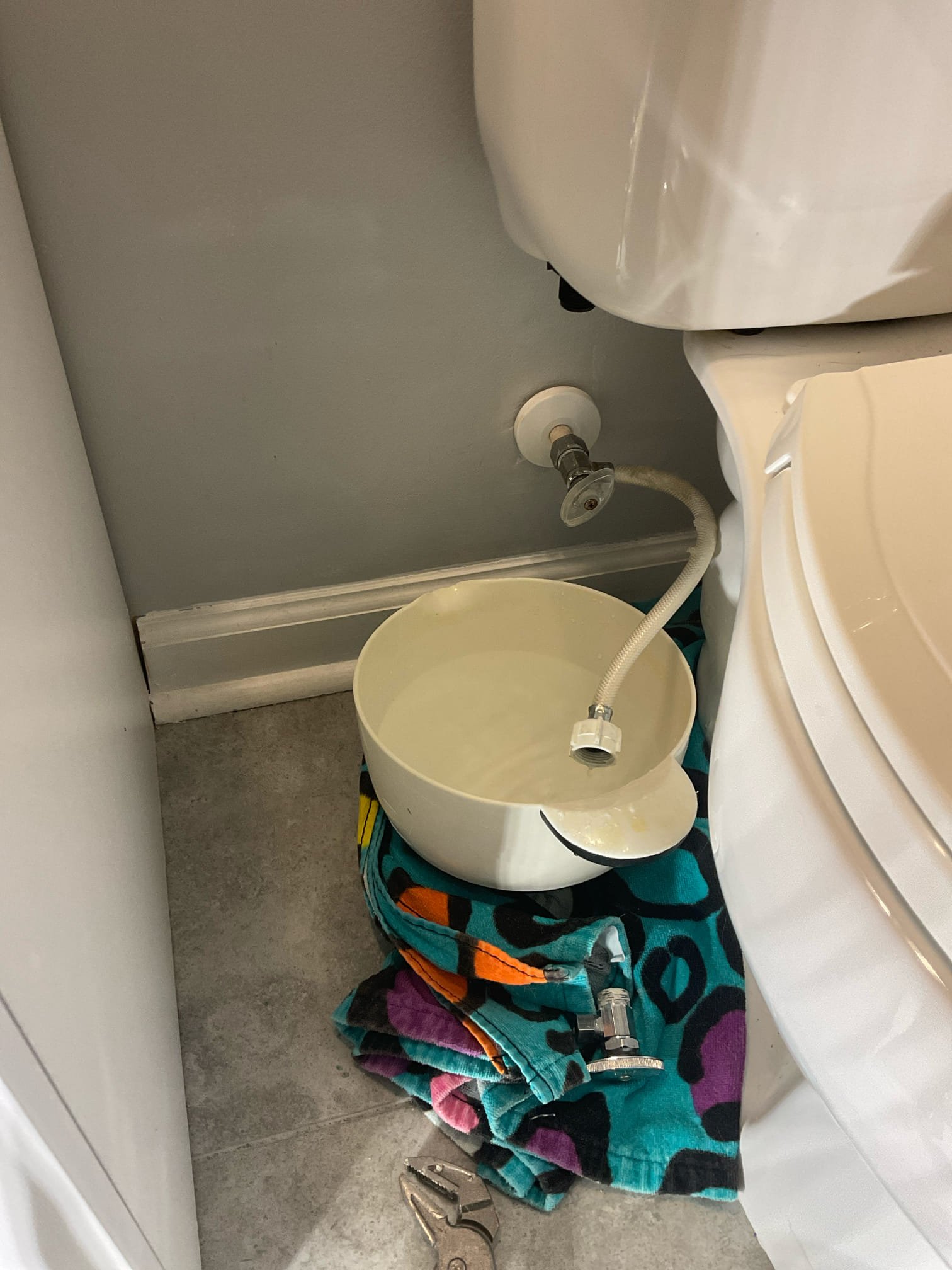 Replaced water shut off valve and supply line for toilet downstairs behind garage 