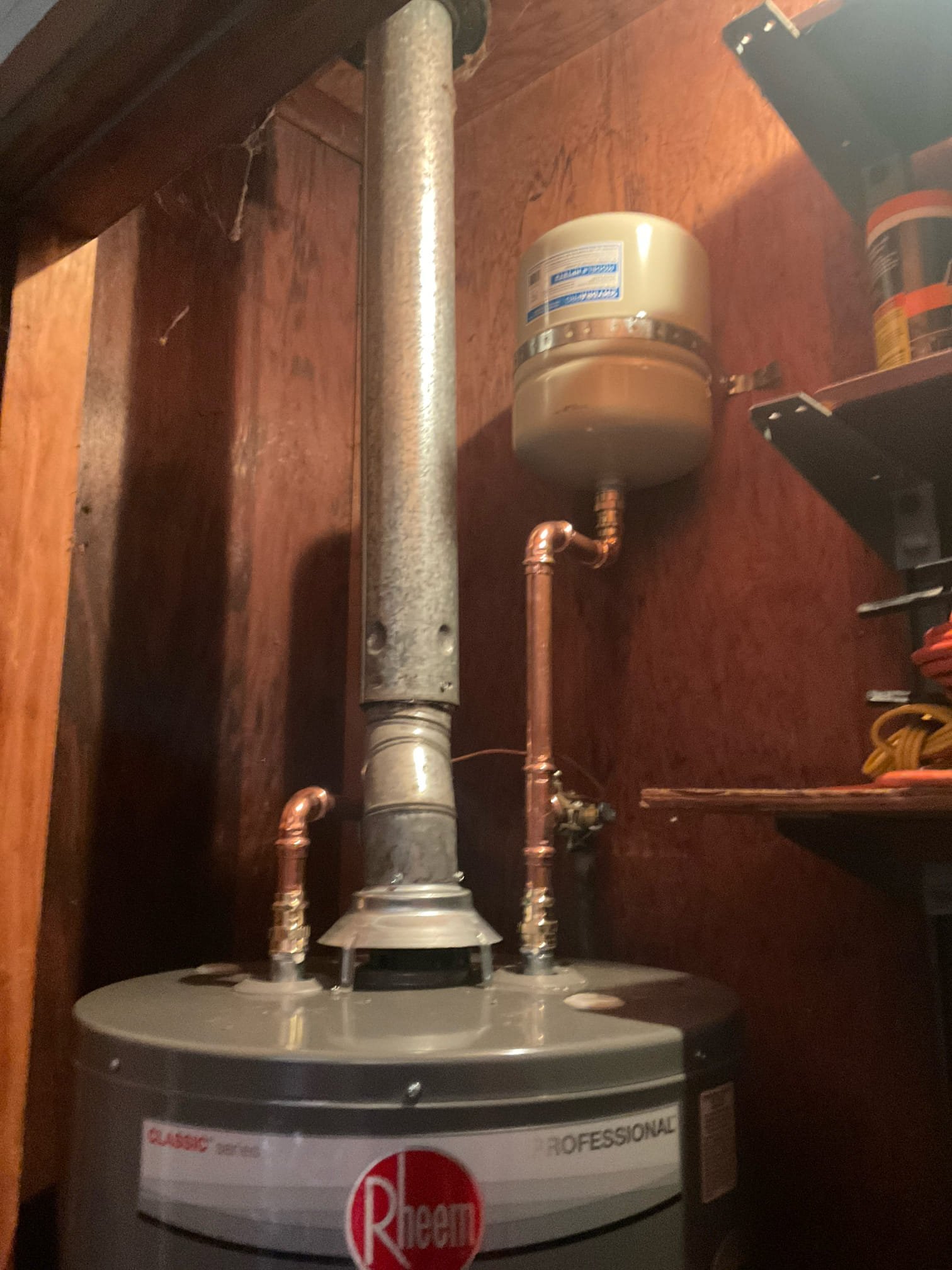 Replaced a leaking water heater today with 50 gal Rheem pro 6 yrs , expansion tank , installed customer supplied kitchen faucet . 