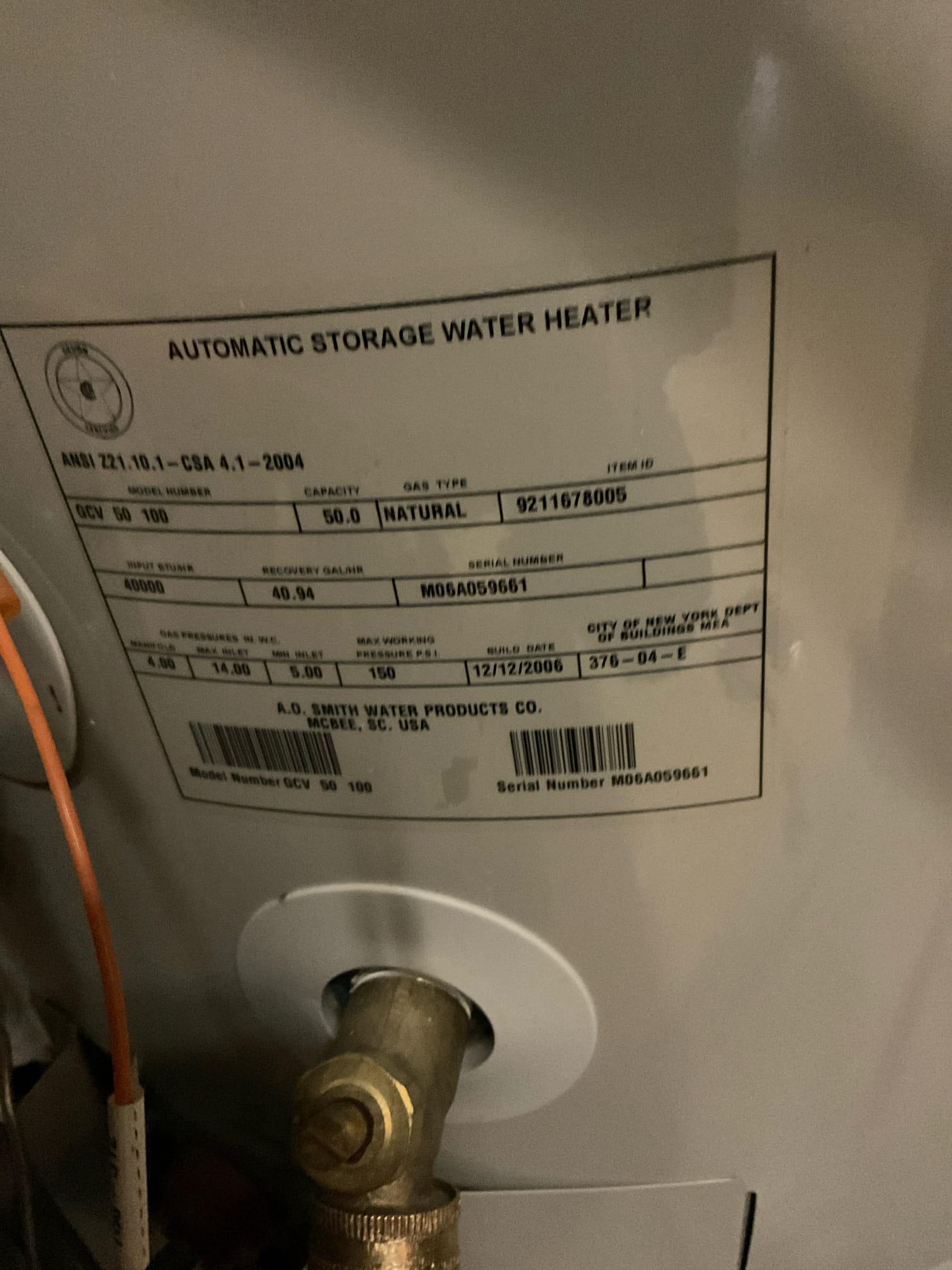 Remove existing water heater and haul away. Furnish and install new 50 gallon gas water heater with new thermal expansion tank and tank shut off. Also install drip pan under heater.

Tested and no leaks present at this time.