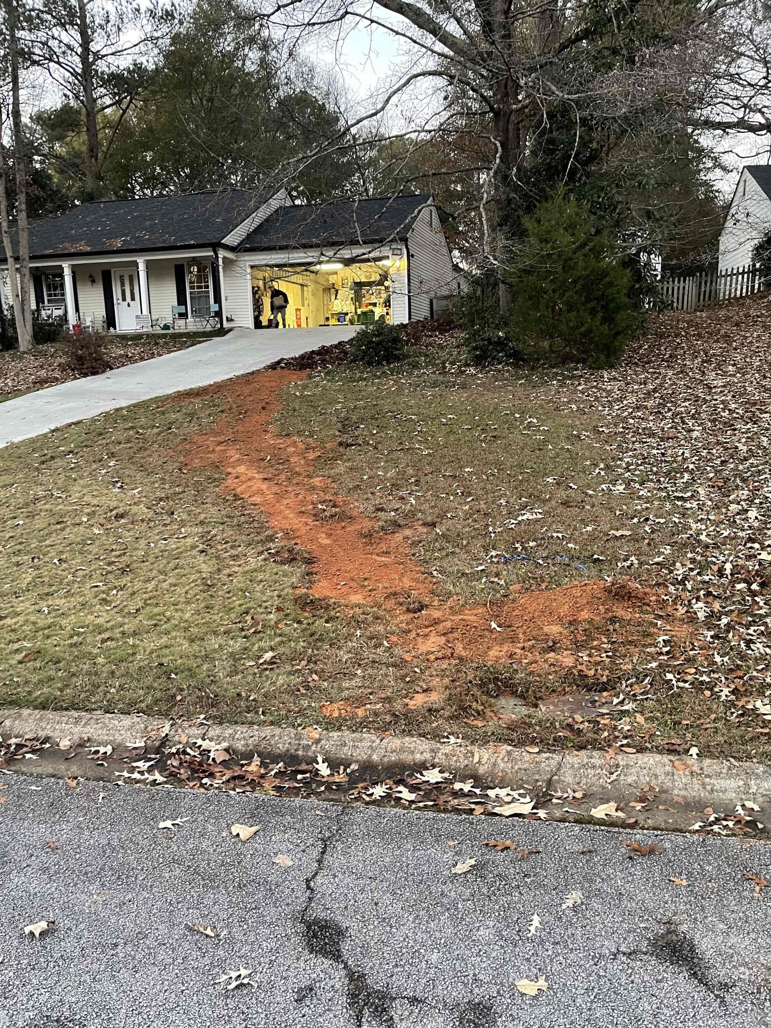 Came out for possible leak. We isolated service line by shutting off main valve. Meter continued to slowly keep spinning. Concluded there was a minor leak somewhere on the service line. Due to how small the leak was, it was going to be very difficult to locate the leak under the slab. Customer elected to have us replace the service line. Trenched from meter to side of house, drilled down through slab and ran water service up into garage. Installed new shut off valve and PRV. Ran waterline across attic over garage, reconnected back into existing plumbing going into the slab. Replace both shut off valves going to the hose bibs as they were actively leaking inside the wall. Wrapped all exposed piping with insulation. Pressurized line to ensure a leak free install. Back filled service line outside. No further issue at this time. 