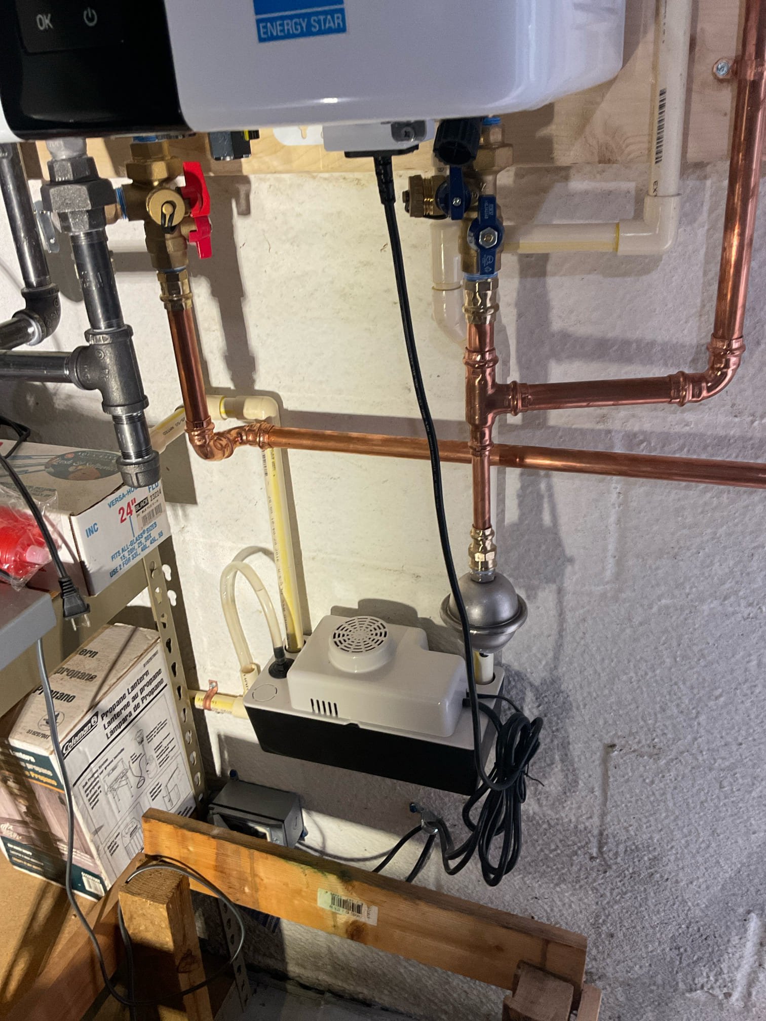 Gas smell , checked gas piping , no leaks , smell is coming either from tankless or furnace exhaust termination. 