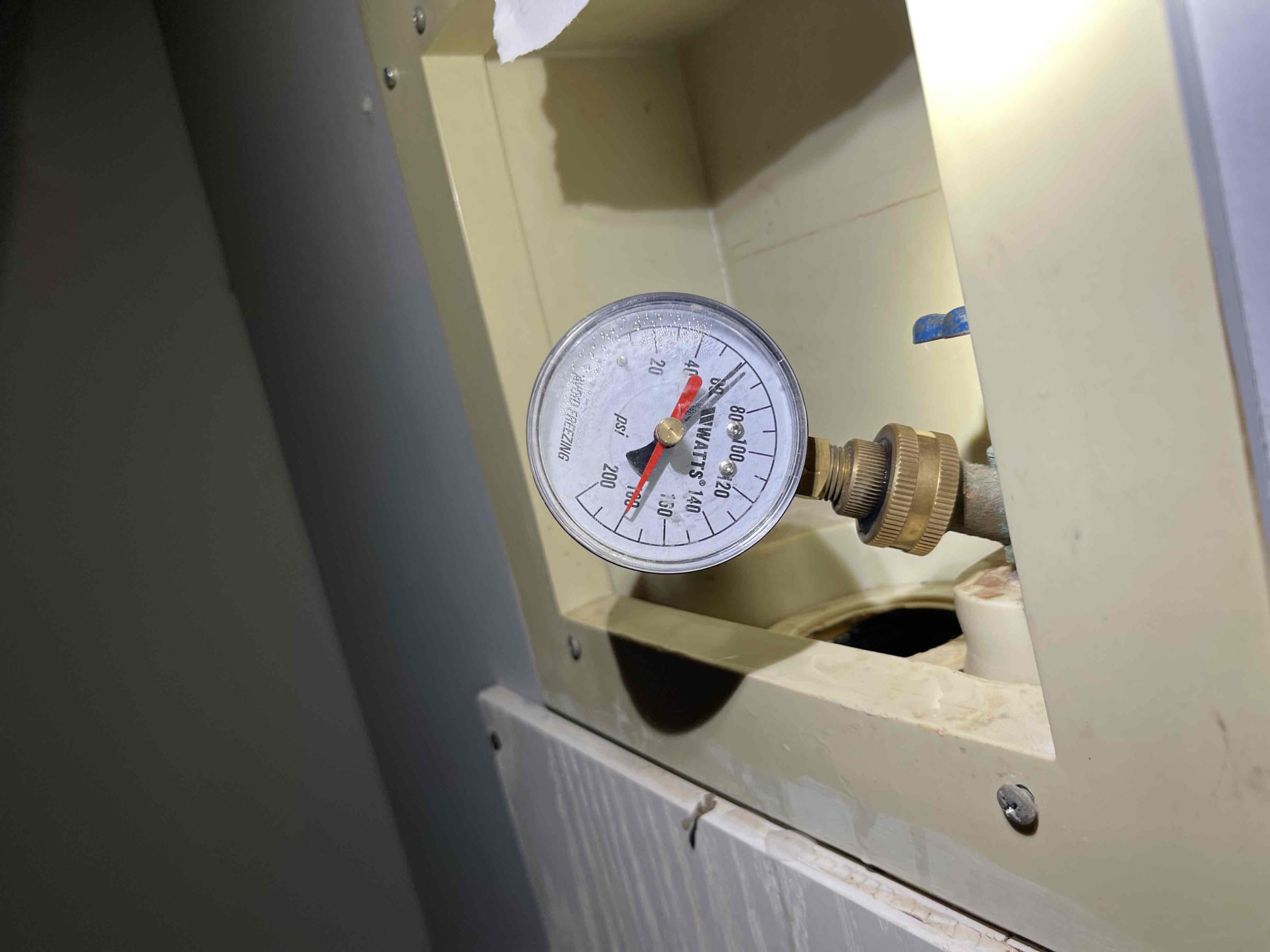 Came out and did basic walkthrough on the house. House is vacant. Winterization company said there was a leak on the “mechanical plumbing system.” Water was on prior to our arrival. Verified good water pressure. No meter for Individual unit to detect any leaks. We verified no visible leaks anywhere on the water distribution piping. One slow leak on the shower valve in the bathroom. Verified integrity and installation of water heater. Left quote options for potential whole house repipe due to many of the original copper lines being under the slab. Left quote to replace old fixtures on kitchen sink as well. Recommend doing repipe if desired once house interior has been demoed. No further issue at this time. 