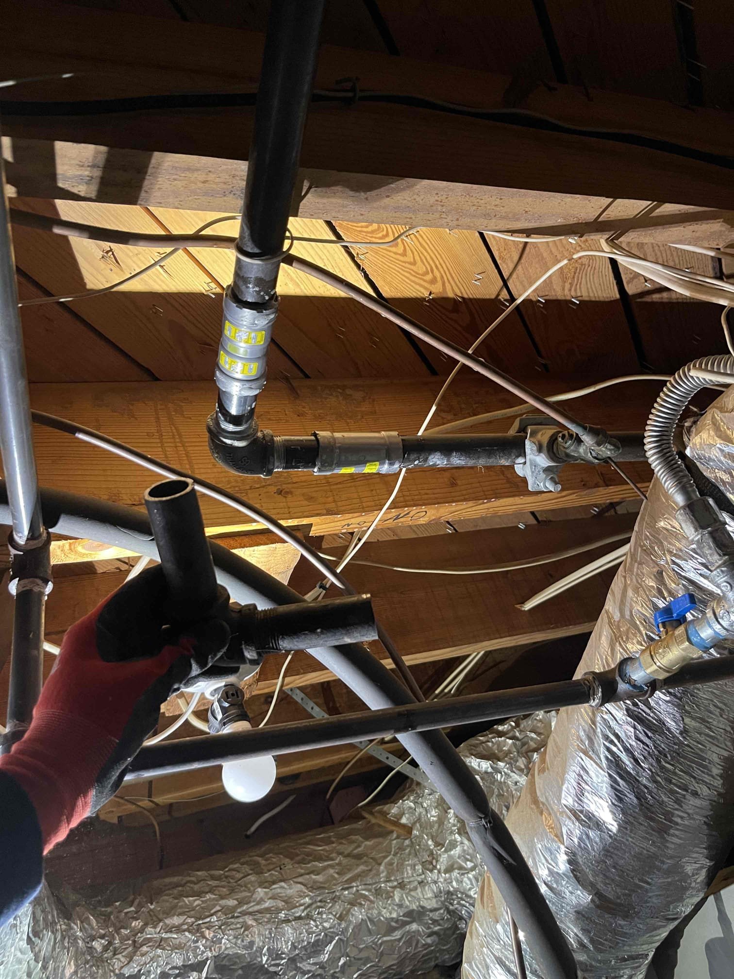 Customer waived wanting to do a pressure test after we complete the repair. Chen Plumbing is not responsible for any other gas leaks that may be present.

Cut out leaking 90 on 1” trunk line and replaced. Bubble tested to confirm no further issue in that area. Tested other fittings in the vicinity as well. 