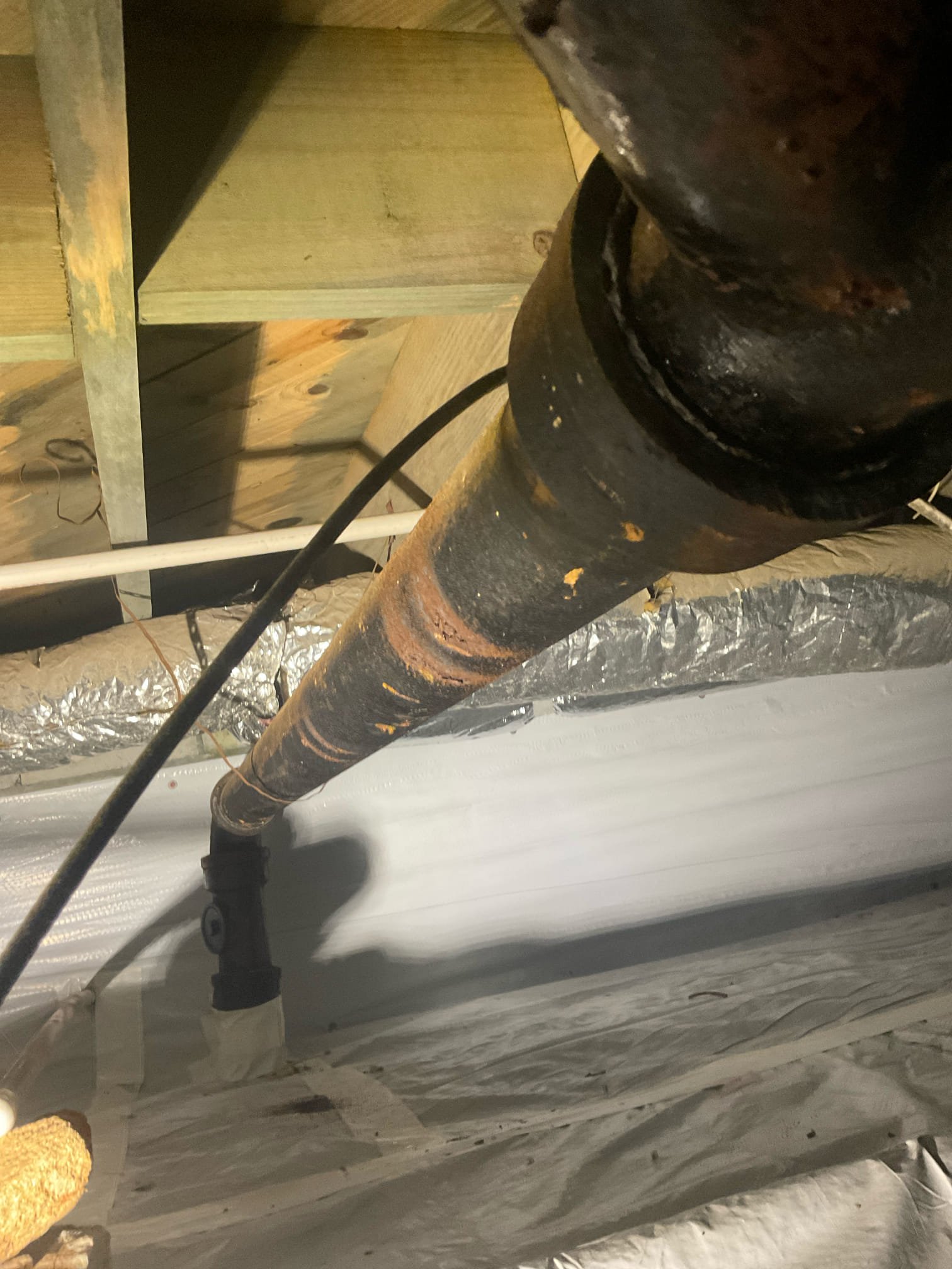 Fixed main line back up problem , snake , camera , replaced a section of old 4” cast iron pipe with pvc , camera again to outside , new main water shut off valve and prv installed 