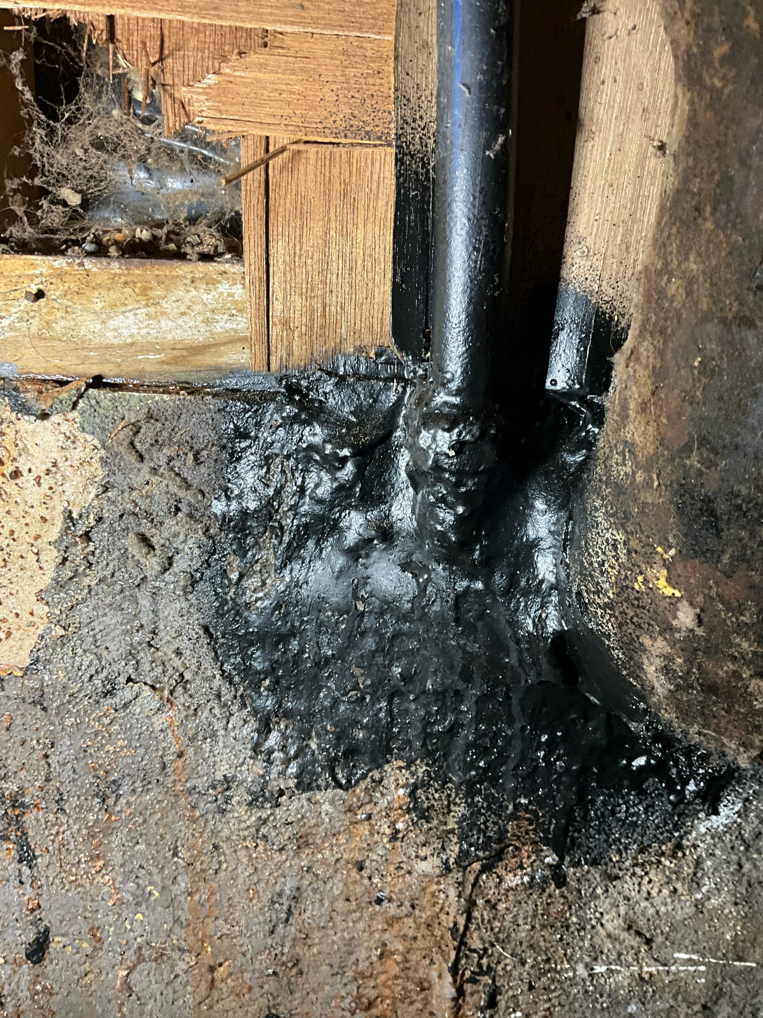 Call for leak inside home.

Assessed on site and found that there is a leak on the main line near the foundation. Pressure regulating valve is old as well, and I recommend replacing it.

Due to age of home, evidence of prior improper repairs (sharkbite inside, some covered in tar and touching foundation), I recommend replacing waterline from meter to home, as this would remove any unknown risks of prior breaks and repairs, and allow us to replace the pressure regulating valve and shut off valve.