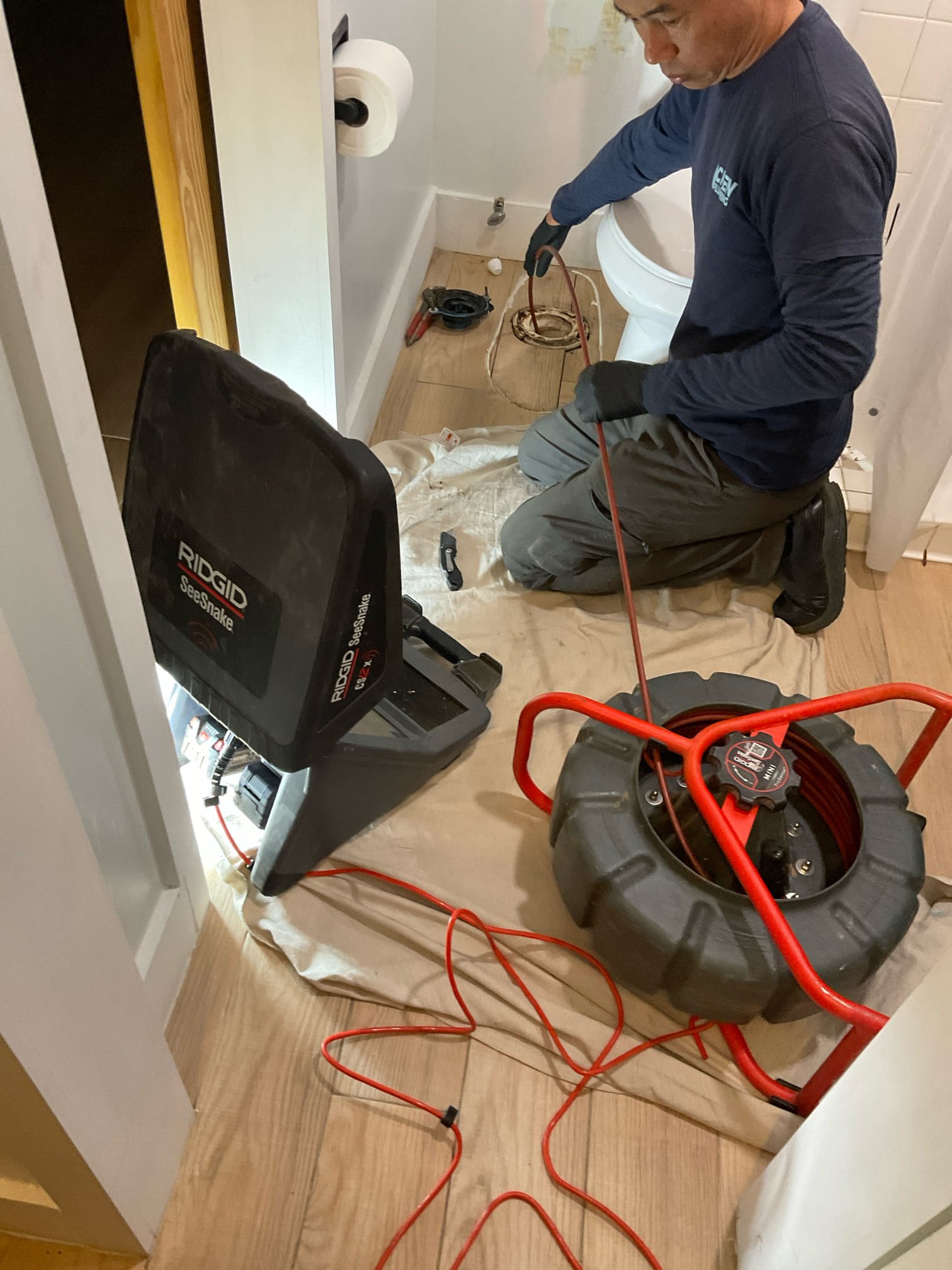 Arrived for a emergency call , back up sewer line to shower and toilet when washing machine is used , we pull and reset toilet , did snake and camera work , cleared blockage , found old cast iron and clay pipe for main line ,.some area is in rough condition with not enough slope caused back up , could happen again . Quoted sewer replacement 