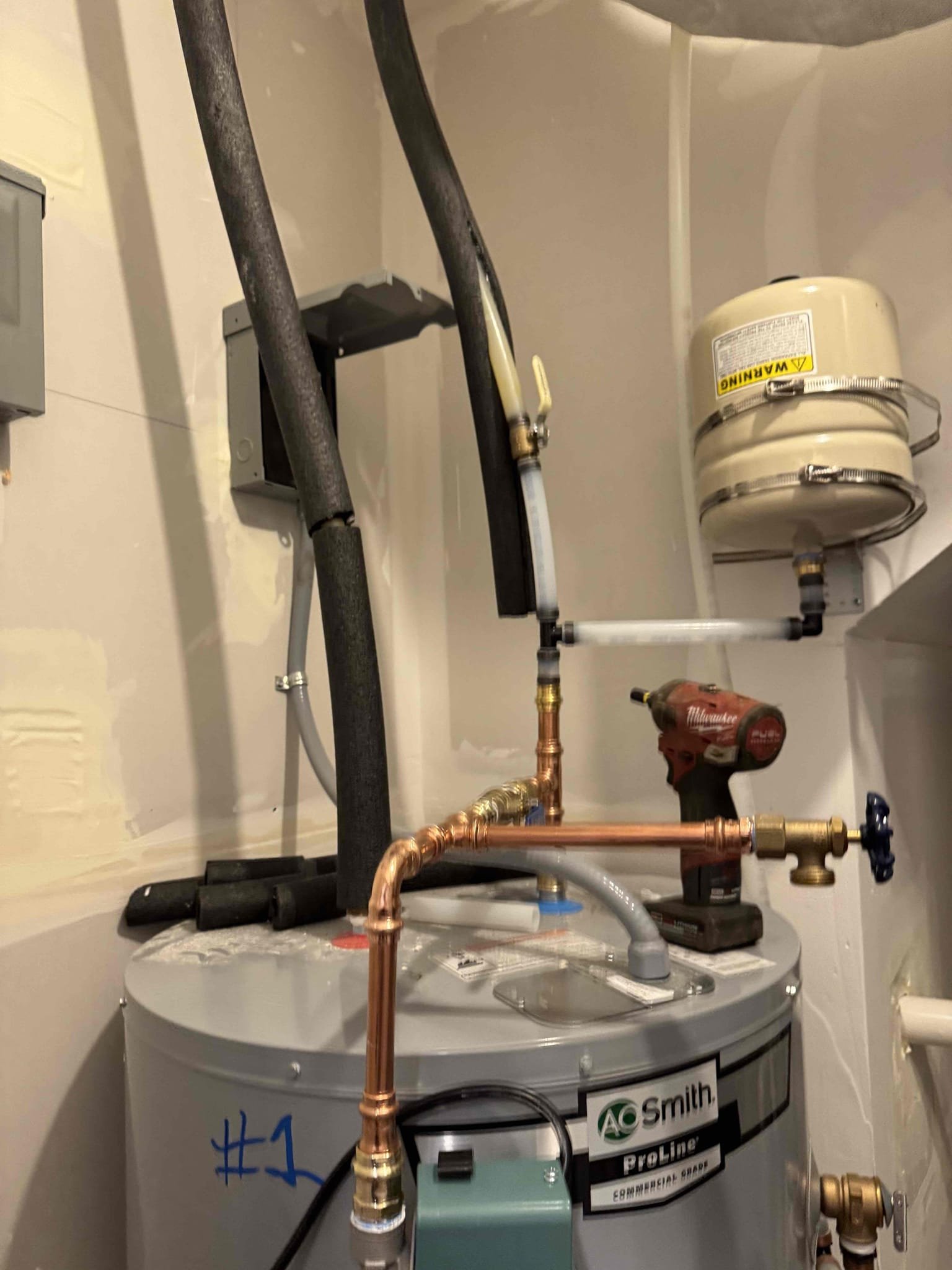 Customer stated that there was a leak on recirculation pump. Took a look and also tested house, water pressure and found that water pressure was right at 80 psi. Recommended to customer to have recirculation pump replaced and properly installed and as well as replace the PRV and install the thermal expansion tank. Customer agrees, so went ahead and shut water off to home. Remove the existing recirculation pump and furnished install. Installed new one with new check valve and boiler drain. Also furnishing installed new PRV and thermal expansion tank. Turned water back on and tested. Bled all air from system and tested. No leaks were present at this time and set water pressure to about 65 psi. Cleaned up work area.