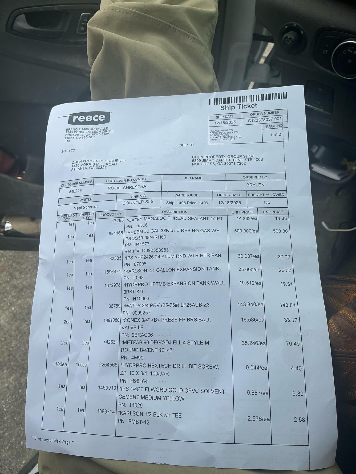 Came out today to replace the 50 gal nat gas water heater in garage. We took off old stand, and sat new unit on ground in a drain pan per code. We replaced the old ball valve shutoff with new ball valve, replaced the thermal expansion tank with new properly supported thermal expansion tank. Also replaced the gas fittings and installed proper coated gas flex. 

We also replaced the old 3/4” pressure reducing valve on the main water line coming into home and feeding the rest of the home. 

Tested all connections, no issue and water heater is running as it should be.

6 yr manufacturer warranty 
2 yr parts and labor on water heater 
1 yr parts and labor warranty on pressure reducing valve

Water heater inspection scheduled for next Tuesday 12/23/25

$300 credit added to account. 