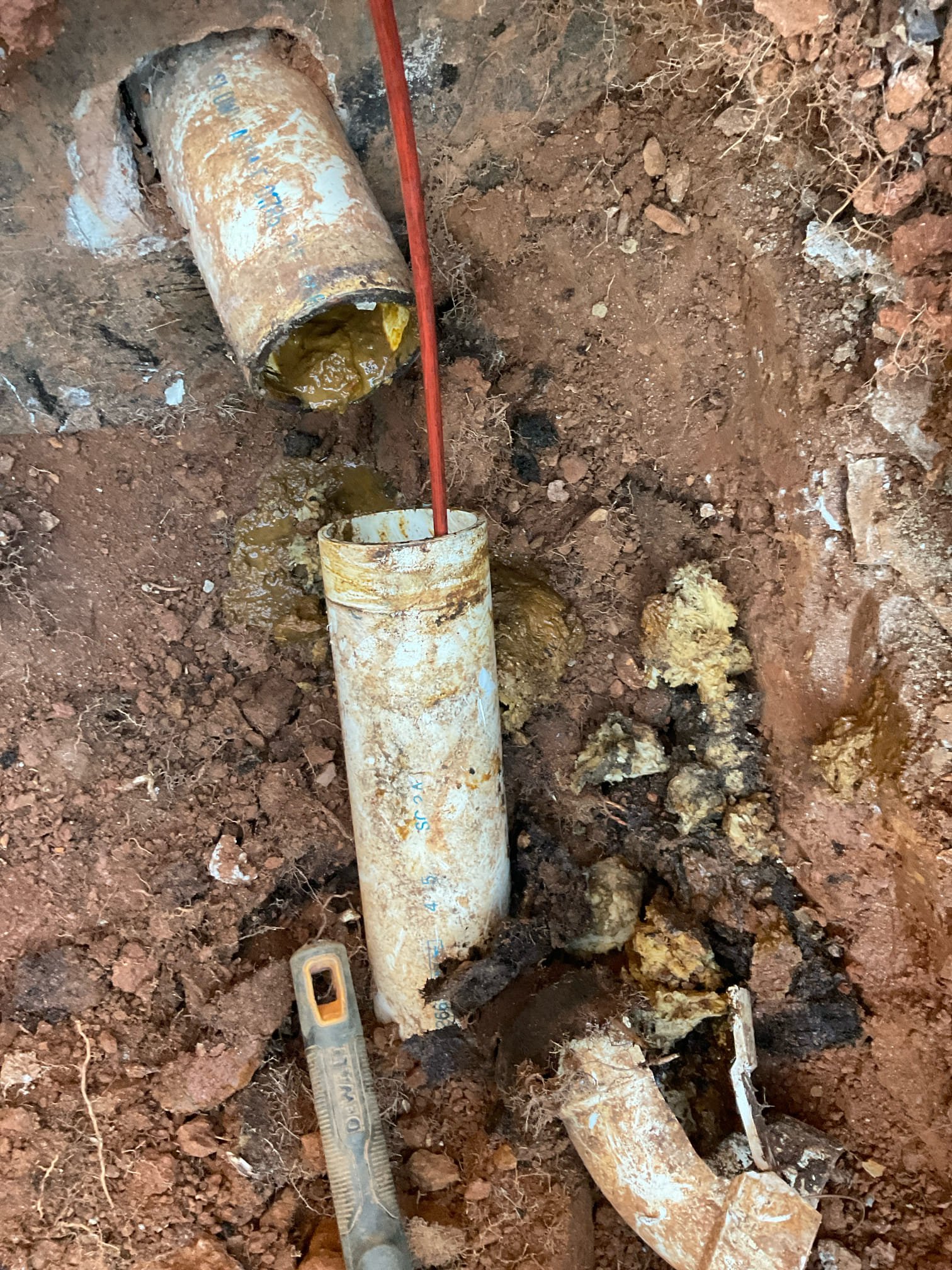 Camera inspection found roots and broken sewer pipe in front of home , used excavator dug up fixed broken pipe , also add additional clean out in basement 
