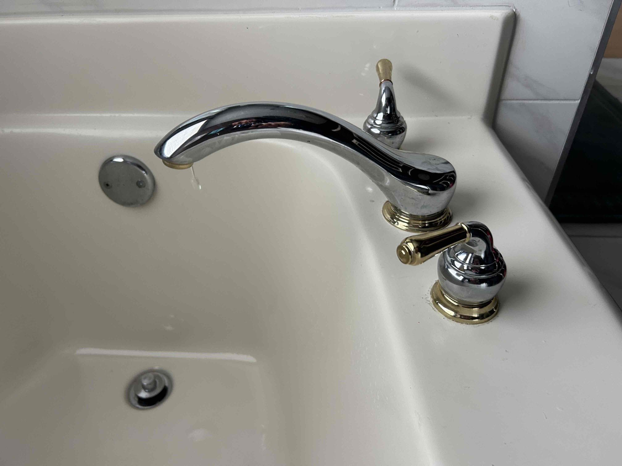 For this job, the Roman tub faucet will need to be replaced not just the cartridges, but the whole faucet will have to cut the fiberglass underneath and essentially replace the Roman tub faucet, this will be done whenever the homeowner approves the work we will need to cut the fiberglass but we will not be putting the fiberglass back due to the fact we do not do fiberglass repair. Some additional pipe work will be needed to install this new valve and all the parts going to it at this time. No work will be performed. Try to take the old cartridges out today. Turned off the water and try to put the new ones in. However, I was unsuccessful due to the screws that were inside the hot the cold the cold one is the problem we were going to go ahead and replace both cartridges but at this time we are not.