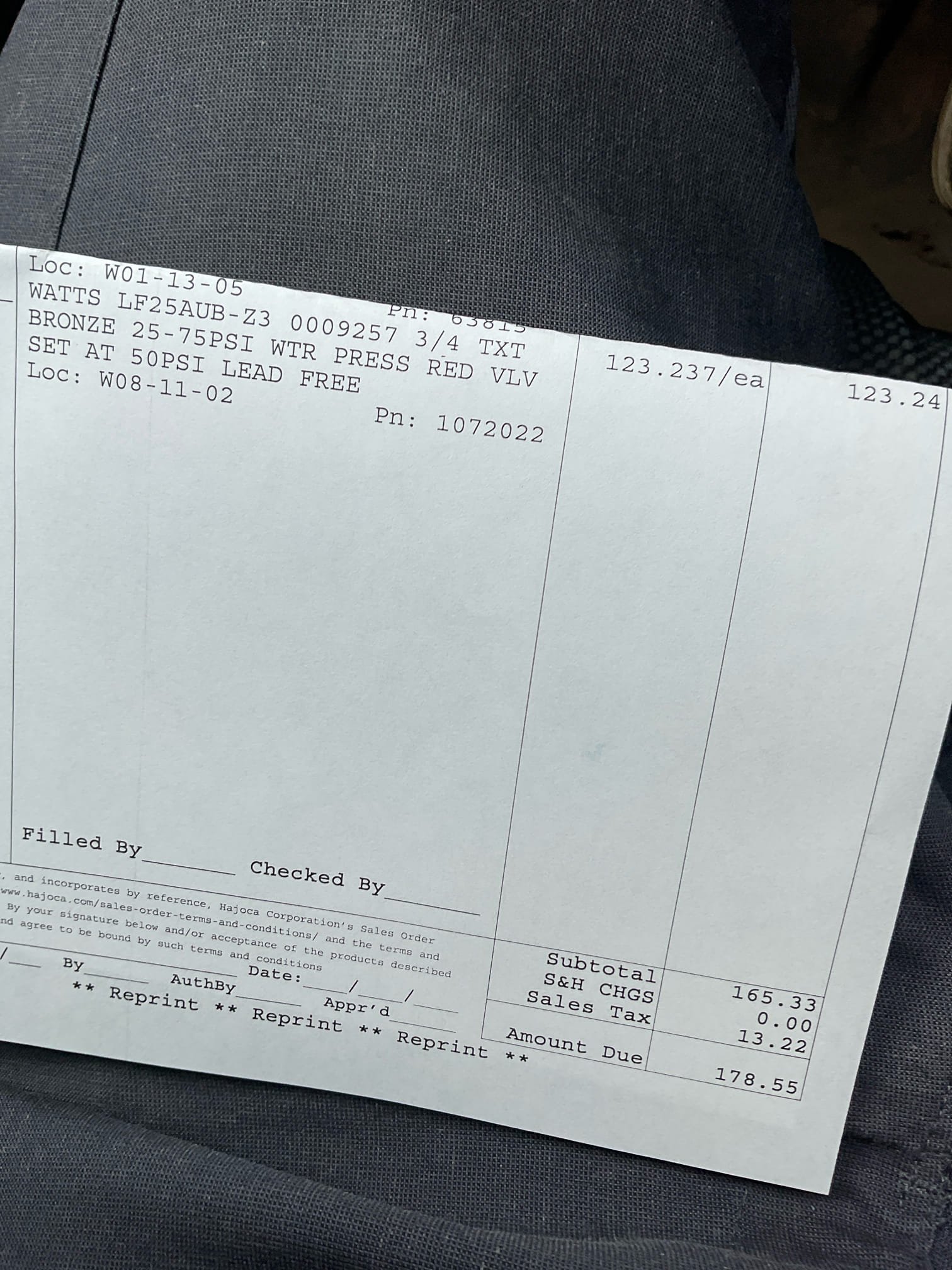 Return to install new PRV’s and flush tankless water heaters. Shut water off to home and drain down system. Remove existing PRV and furnishing installed new high-pressure PRV with regular PRV. Flush both tankless by running haymaker solution through and also cleaning filters. Turned water back on and tested. There were no leaks on tankless water heaters and set water pressure to 60 psi. Cleaned up work area.