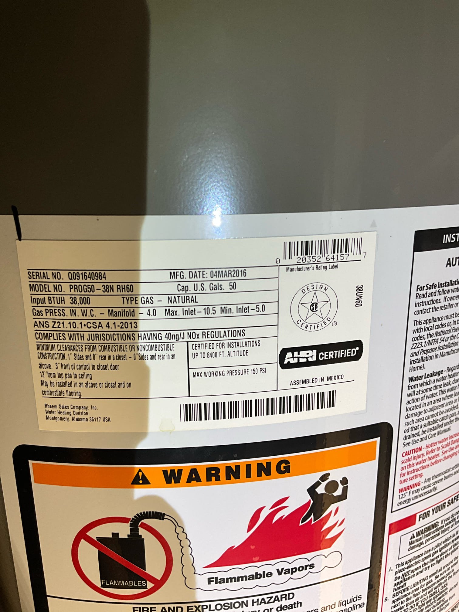 Call for leak in ceiling. 

Arrived and found copper pipe has leak in ceiling of basement. While investigation I also found a leaking pressure regulating valve, an additional leak in the utility room. A thermal expansion tank with ruptured bladder, and. Ten year old water heater. 

Installed a high pressure and regular pressure regulating valve due to excessive pressure. Replaced water heater, new thermal expansion tank and shut off. Drip pan would not fit due to HVAC unit being too close. Replaced both dripping sections of copper. 

After all work we pressurized home, checked for leaks. Water heater is on and heating. Restoration crew contacted to help with water damage to basement.