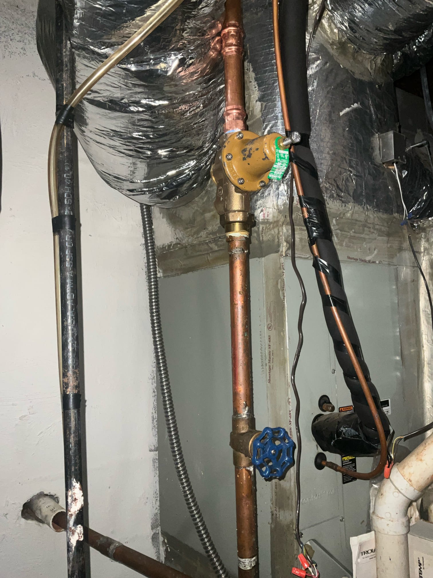 Customer had a leak on 1/2 copper hot line in garage ceiling. Cut and repaired the leak on the line for search for concealed leak price. Checked house pressure just over 80 psi and installed a new 1 inch prv. Customer also needed tankless serviced. Flushed the unit. Noticed on startup it coded an error 12 message which is failure to ignite. Noted this to customer. It’s only did it initially and doesn’t pose immediate concern, but if any additional issue happen diagnostics may be necessary to repair or replace components on the gas or ignition system. Replaced leaking widespread faucet upstairs. 