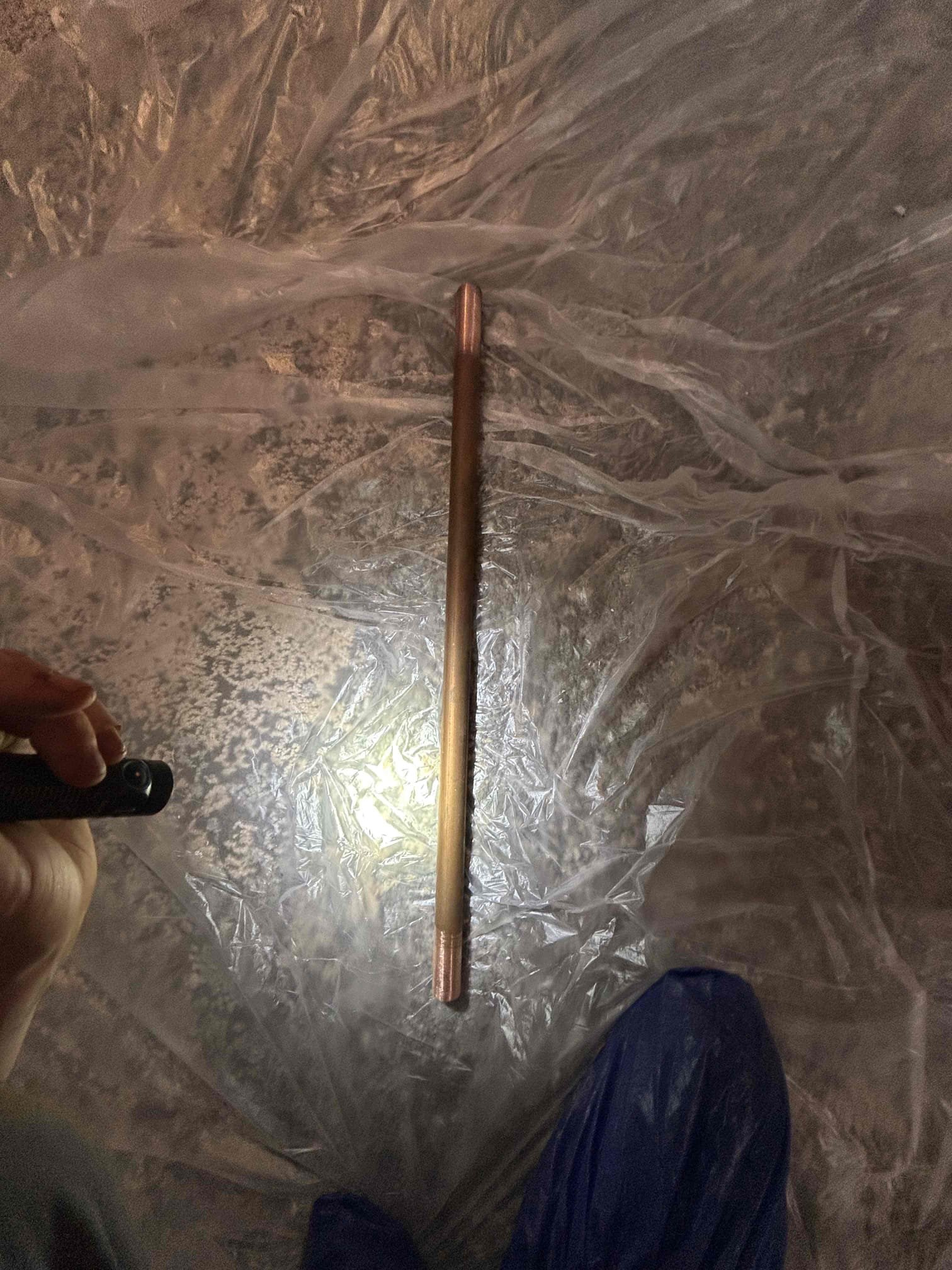 For this customer, they had a few different wet spots in the ceiling of the living room, and we decided to open up the drywall to see if there was any pinhole leaks. We had previously been to this customer’s residence for a pinhole leak so therefore, that was my immediate thought of what it could be could also been a toilet clog that needed to be a pull and reset however, once we opened up the ceiling, we discovered that the copper waterline three-quarter was leaking so it needed to be cut out and a sexual repair was needed. Did exactly that cut out about 2 1/2 3 feet of copper pipe and went back with copper pipe I had to open up the ceiling, a little bit more rather than my one by one square once we did that there are no further leaks from the repair laid plastic down over the couch before cutting the drywall and laid plastic down over the flooring to ensure that there would be no Drywall dust collecting any drywall dust that was found. I cleaned up with the shop vac and left the hous