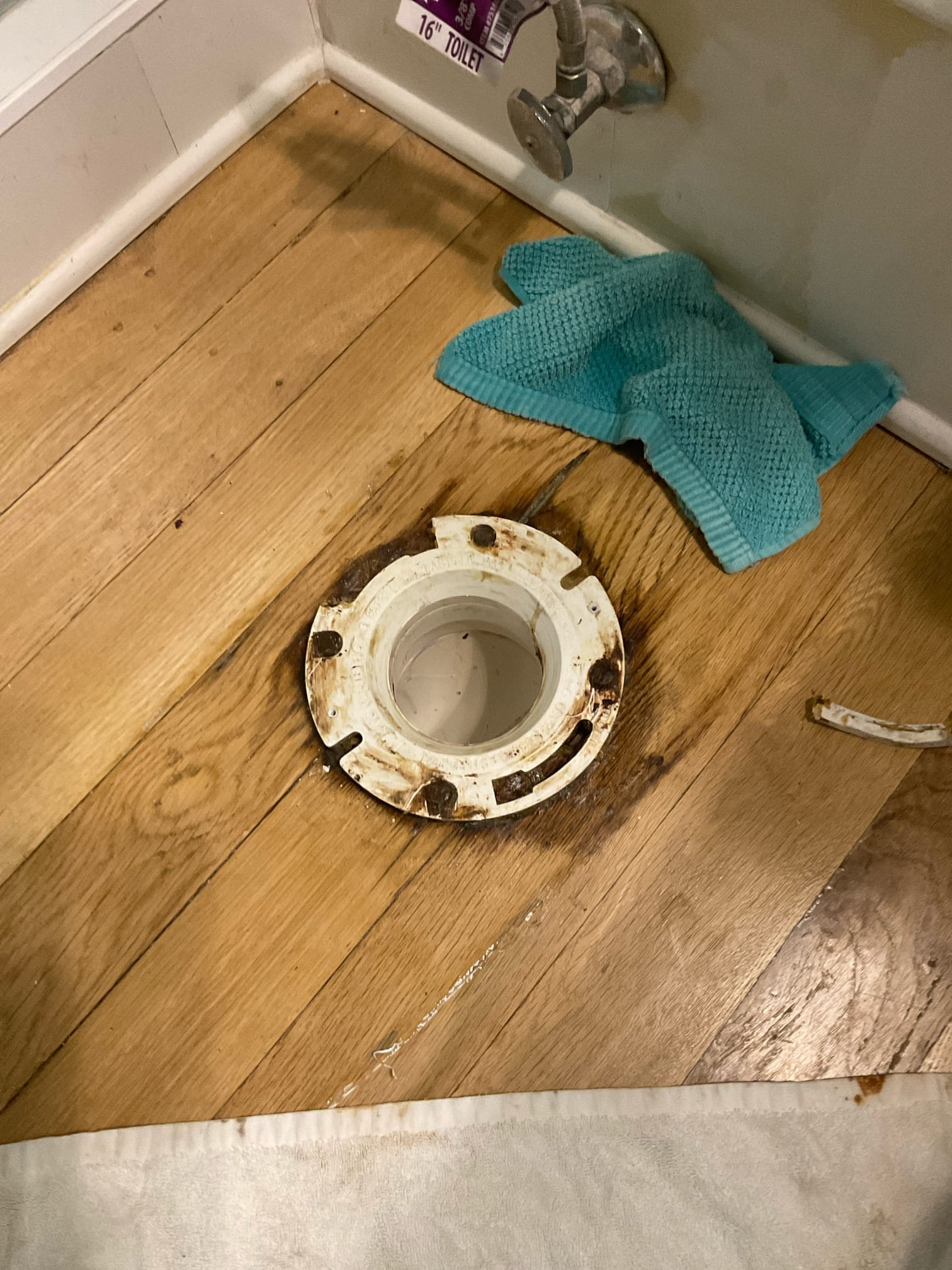 Replaced a broken pvc toilet flange with new one , installed toilet back with new bolts and wax seal 