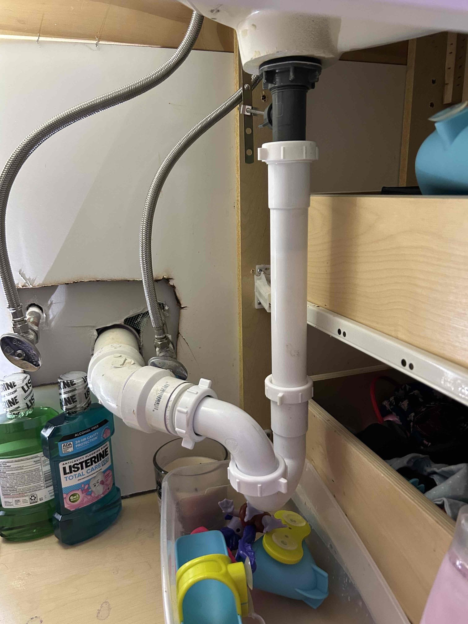 For this job, the customer supplied us with two brand new faucets for them to be installed. The previous ones were offbrand faucets in the cartridges needed to be replaced on them considering I couldn’t find a brand on them. CUSTOMER opted to go ahead and replace them rather than rebuild them. Rebuilt them with brand new faucets in new pop-up assemblies with four brand new supply lines 20 inches in length the side sink is not plumbed in correctly however, I was able to make it work and allow no sewer gases to escape from the P-trap had to extend the tubular about 12 inches in order for them to both work once installed. Everything is all set. There are no leaks on the pop-up assembly the P-trap the tubular supply lines and the faucet itself no further issues at this present moment. 