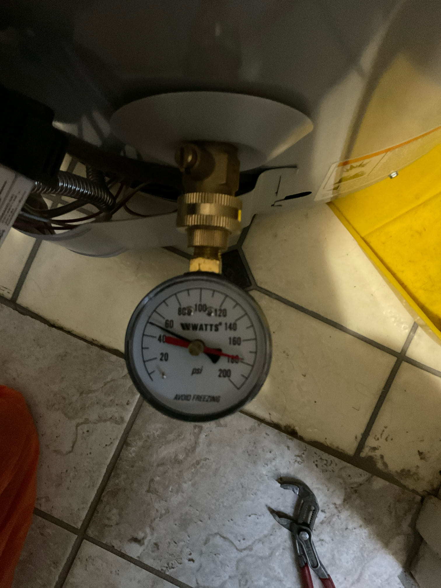 Customer stated that they were having a high water bill for a little while now, and also that toilet in master bath was running. Shut toilet off that was running and spotted meter. Didn’t notice meter moving. Also tested water pressure to home. Found that thermal expansion tank has also failed. Gave customer quote to rebuild one toilet and replaced thermal expansion tank. Went ahead and furnished installed new thermal expansion tank with bracket and installed it. Tested and no leaks were pressed at this time. Rebuilt toilet by replacing fill valve flapper and supply line. Tested and no leaks were present this time. Also checked out other toilets and didn’t notice them running. Cleaned up work area.