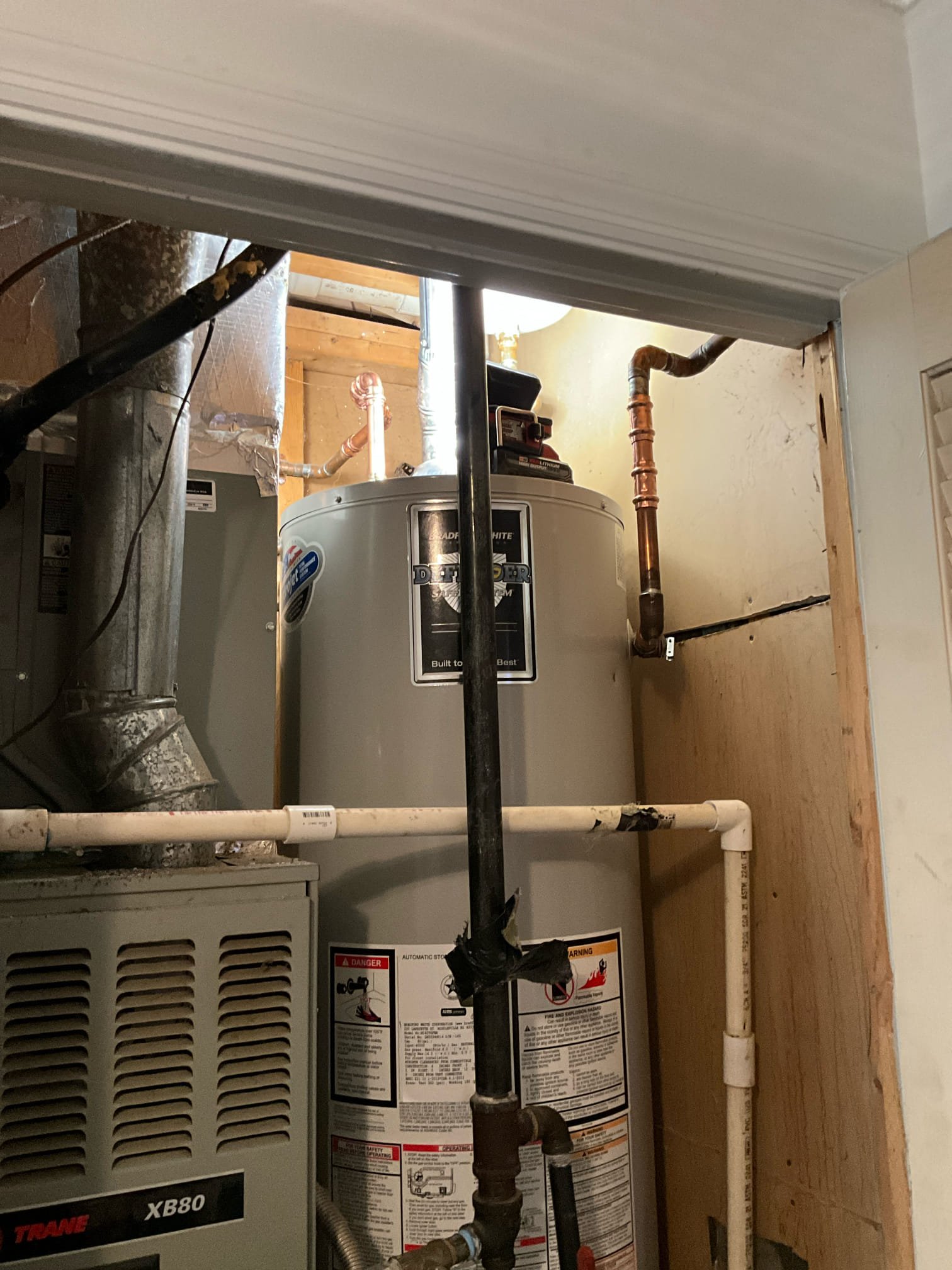 Return to correct issues identified during last week’s visit.

Flushed and drained water heater to remove from closet. Once water heater was out we lifted platform to original height, and installed new lumber to support unit. Previously water heater was only supported by leaning on hvac unit. Cleaned behind unit while it was out. Reinstalled water heater. Unit has been lit and is currently heating.

Cut wall in closet to attempt to replace pressure regulating valve. Found that no shut off or prv existed. Changed scope of work to include the addition of. Prv and shut off valve. Brought these components out of the wall to be accessible for use and maintenance. Cleaned space and applied plastic over drywall hole.

Installed customer supplied kitchen sink, this sink came with a faucet which was installed as well. New garbage disposal has been installed. Secondary drain line was capped. Upstairs bathroom drain was draining a little slow. Removed p trap and cleaned as needed a courtesy.

Aft