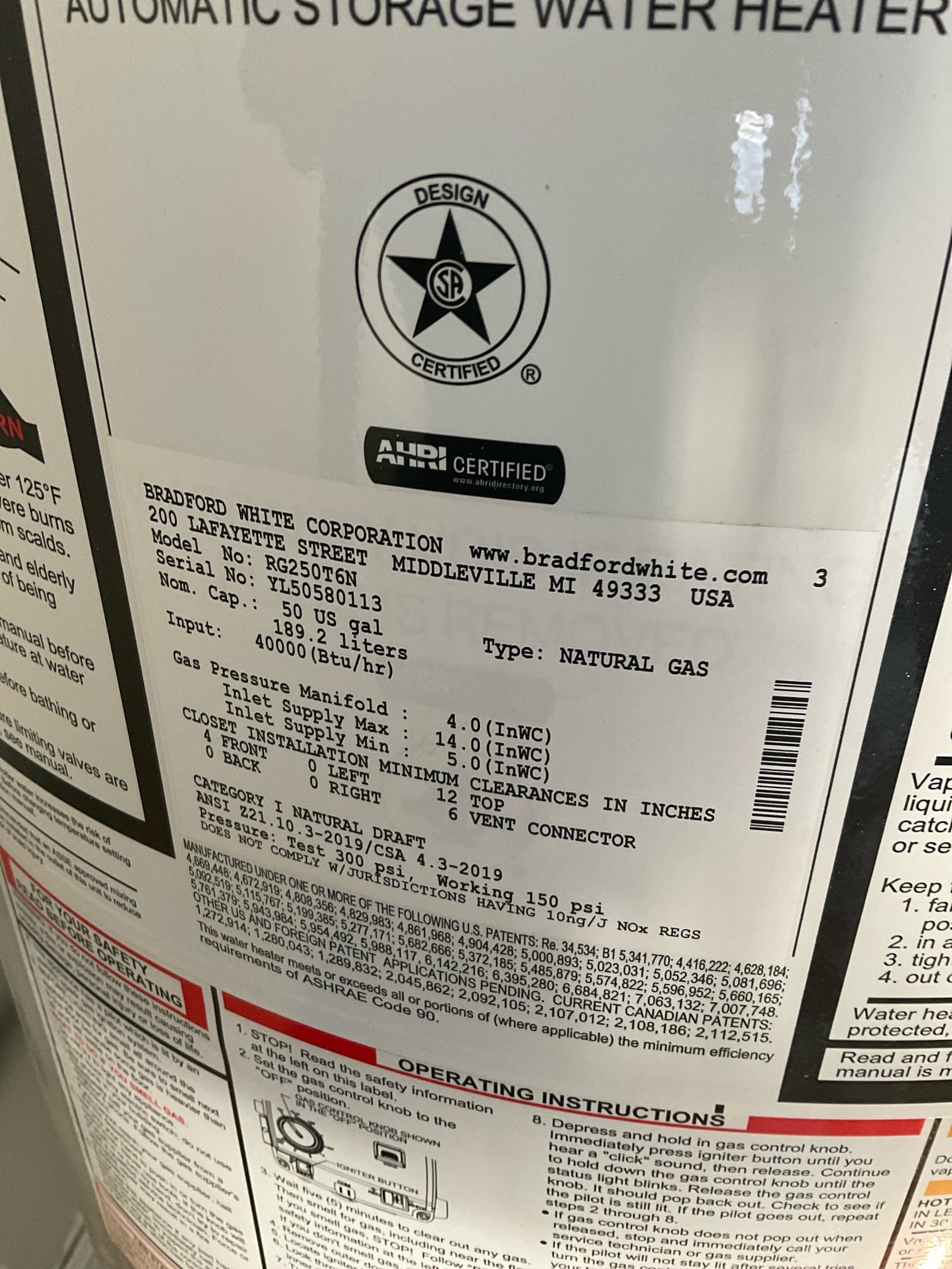 Replaced a gas control for Bradford white water heater today 