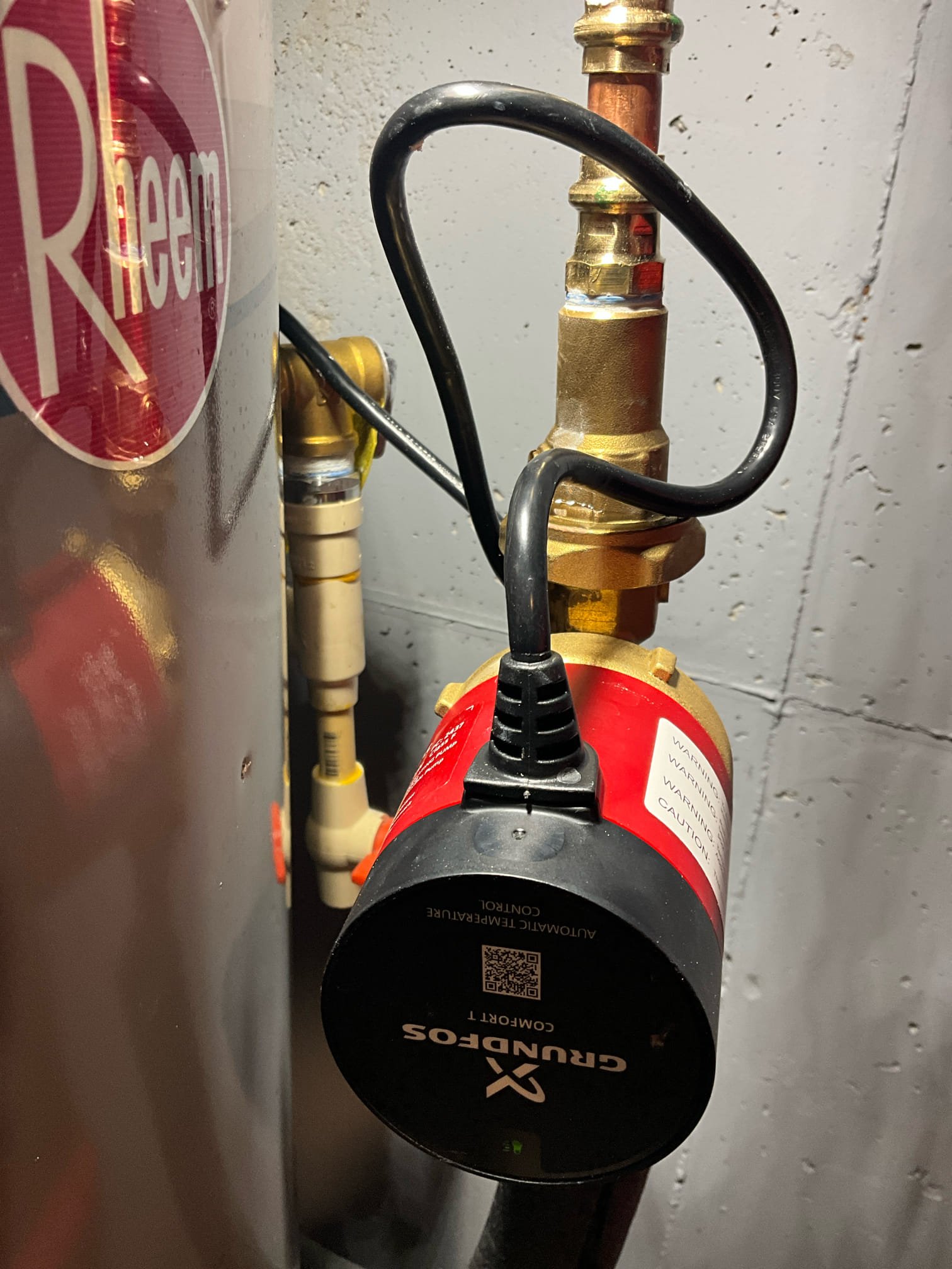 Call for leak near water heater.

Arrived and found that the top union on the recirculating pump was not tightened enough, allowing water to escape.

Water has overflowed the drip pan and spilled on to unfinished floor, and has seeped in to some small spots of drywall. Reliable restoration has been contacted and will be out today to help dry water escape.

While on site, I also advised Wesley that two plumbing upgrades are worth considering to protect the home and provide cleaner water. A moen Flo automatic leak detection device, and a halo whole house water filtration system.