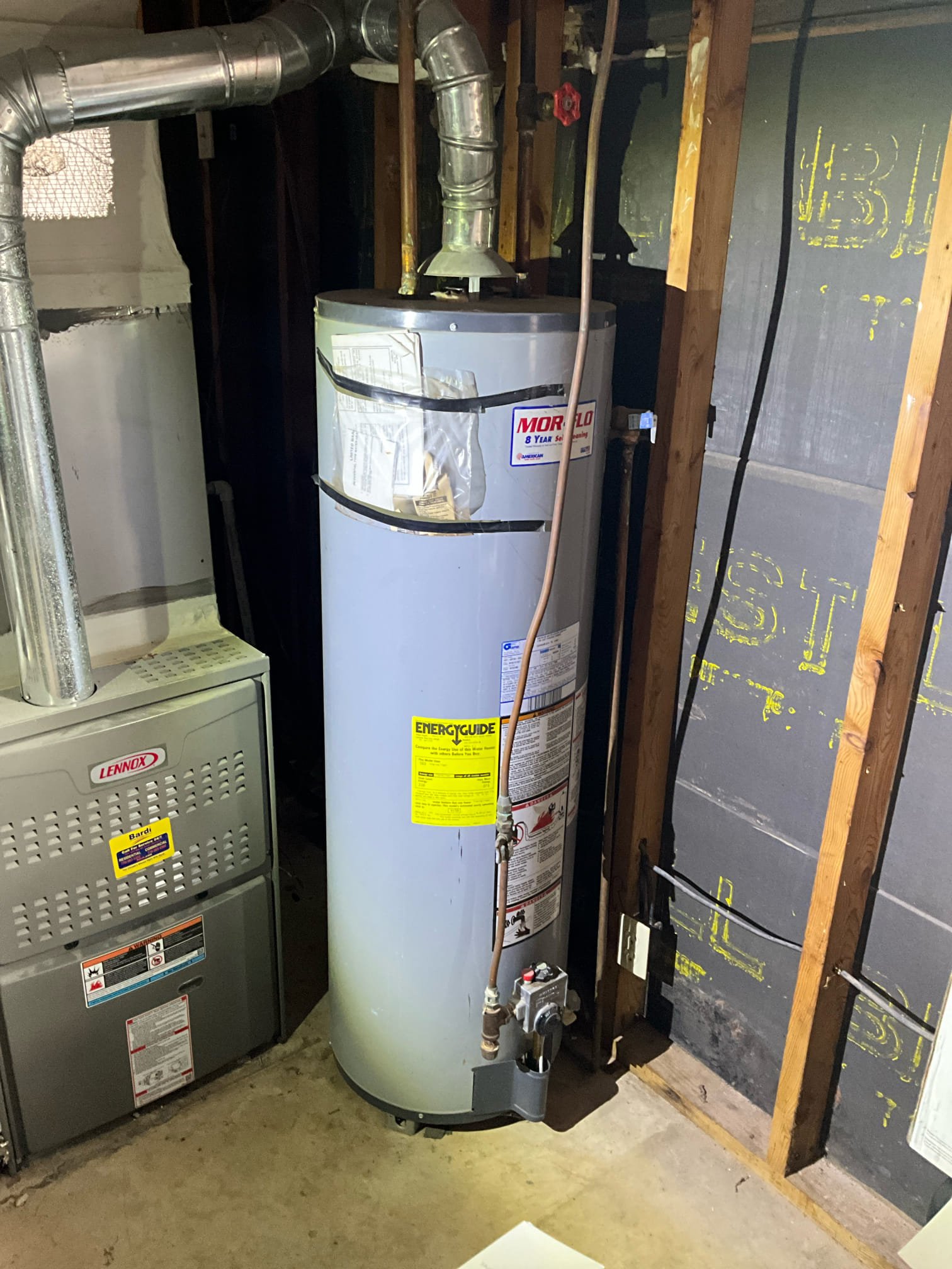 Customer had broken flush valve on existing Mansfield toilet. Customer had parts for Mansfield flush valve already. Replaced the flush valve (with customer supplied part), and then provided and installed fill valve, trip lever, supply line, and tank to bowl kit. Tested all work to ensure proper function and no leaks. None were found. Customer water pressure is at a safe level. Customer water heater is almost 30 years old. Replacement is strongly recommended due to age and condition. Left price for replacement. 