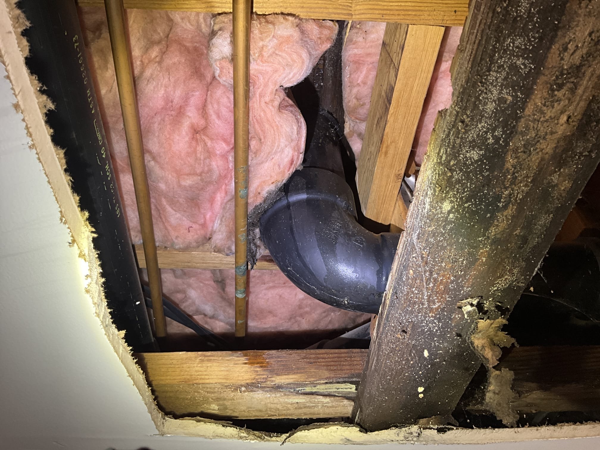 Customer had a large amount of water coming through the garage ceiling around New Years. Opened the ceiling (made customer aware that we don’t repair cuts to drywall) and found a lot of water soaked into the subfloor and upon flushing toilet saw a lot of water coming from subfloor at a failed toilet flange. Recommended having Reliable Restoration out to assess the extent of the damage before pulling and resetting in case any flooring has to come up to remediate. Reliable contacted customer and is sending a first responder. 