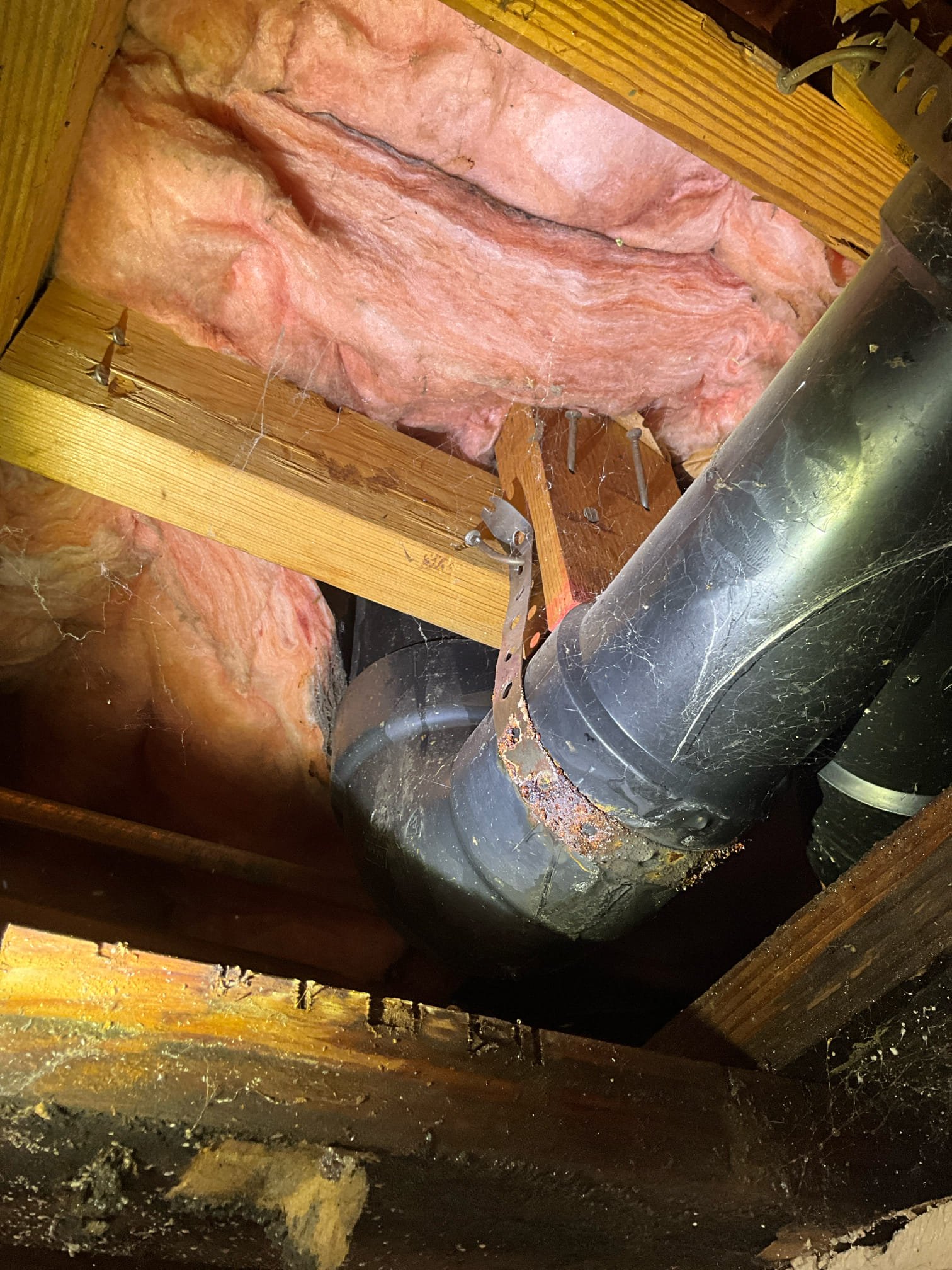 Customer had a large amount of water coming through the garage ceiling around New Years. Opened the ceiling (made customer aware that we don’t repair cuts to drywall) and found a lot of water soaked into the subfloor and upon flushing toilet saw a lot of water coming from subfloor at a failed toilet flange. Recommended having Reliable Restoration out to assess the extent of the damage before pulling and resetting in case any flooring has to come up to remediate. Reliable contacted customer and is sending a first responder. 