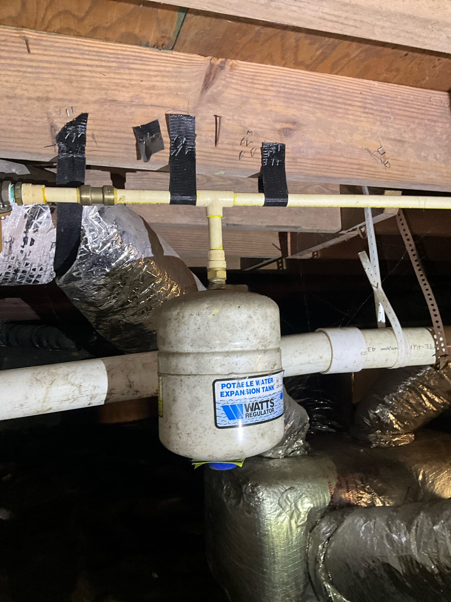 Customer had a toilet (in the hallway) that was clogged, but customer was able to plunge to clear the stoppage. No further attention needed at this time. The piping beneath that bathroom is pvc. 

Customer had concerns over a loose trip lever in hall toilet. Found the nut was unthreaded in the bottom of the tank. Retightened the nut to keep it in place. Toilet is working properly.  

Noted to customer a failed thermal expansion tank that was unstrapped on Cpvc. Informed customer this is dangerous since it can cause the pipe to break. Replaced the thermal expansion tank, strapped it properly, and tested work to ensure proper function and no leaks. 

Customer has a Kohler toilet in the primary bedroom that is running. Replaced the red Kohler ring as a courtesy in conjunction with the other work so that water wasn’t running in the middle of the night anymore. Left customer a quote for a full rebuild or replacement of the hall bath.