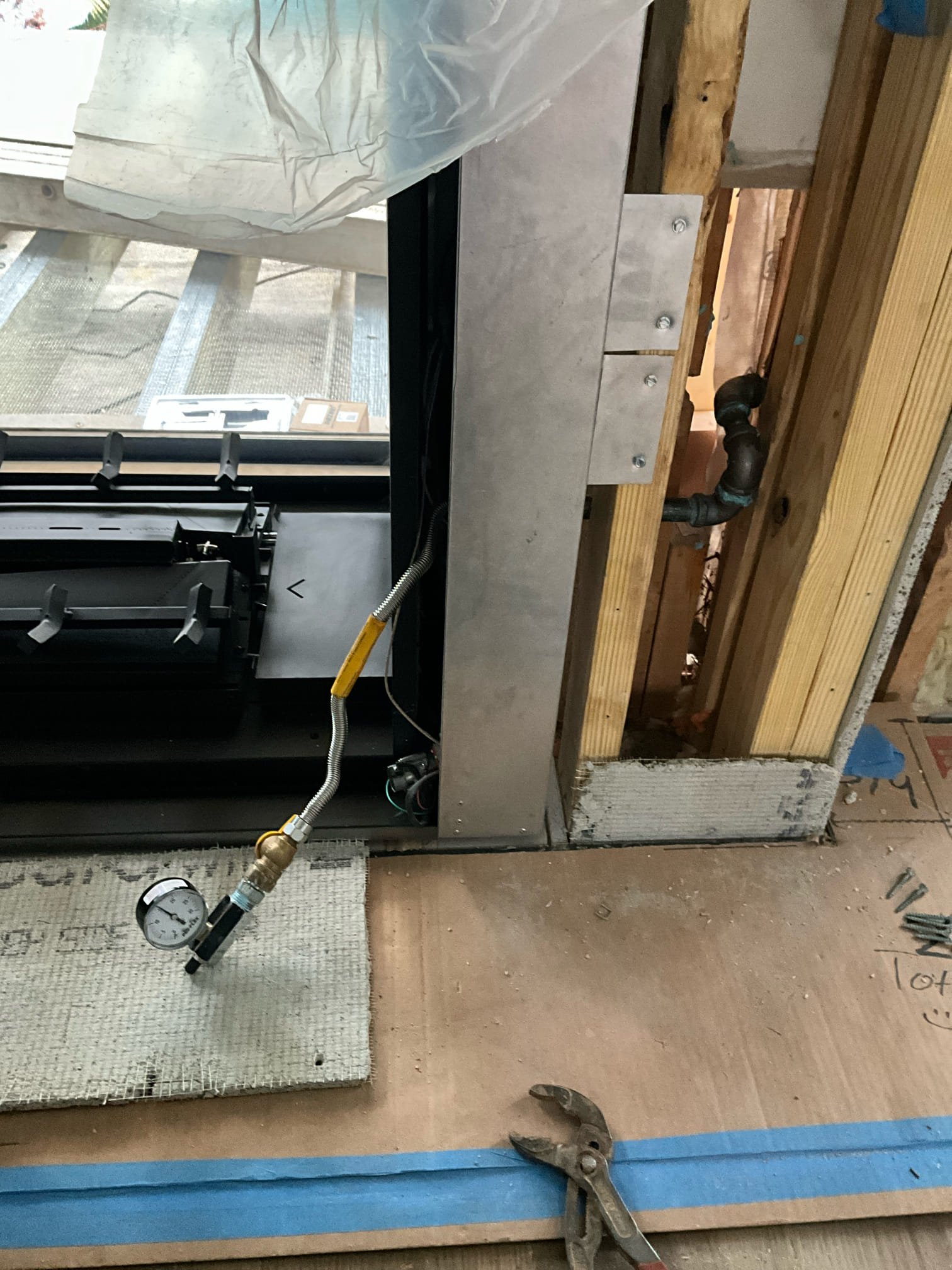 Customer had a fireplace company come and run a new line to a new fireplace. Fireplace company had left a supply line and gauge. Pressurized the section of line that inspector requested to be pressure tested to 15 psi (picture with pressure reading attached). Line will sit for 24 hours until inspection. If any leaks are found to be on the system by the inspector, fireplace company will need to find and repair leaking section of pipe. 