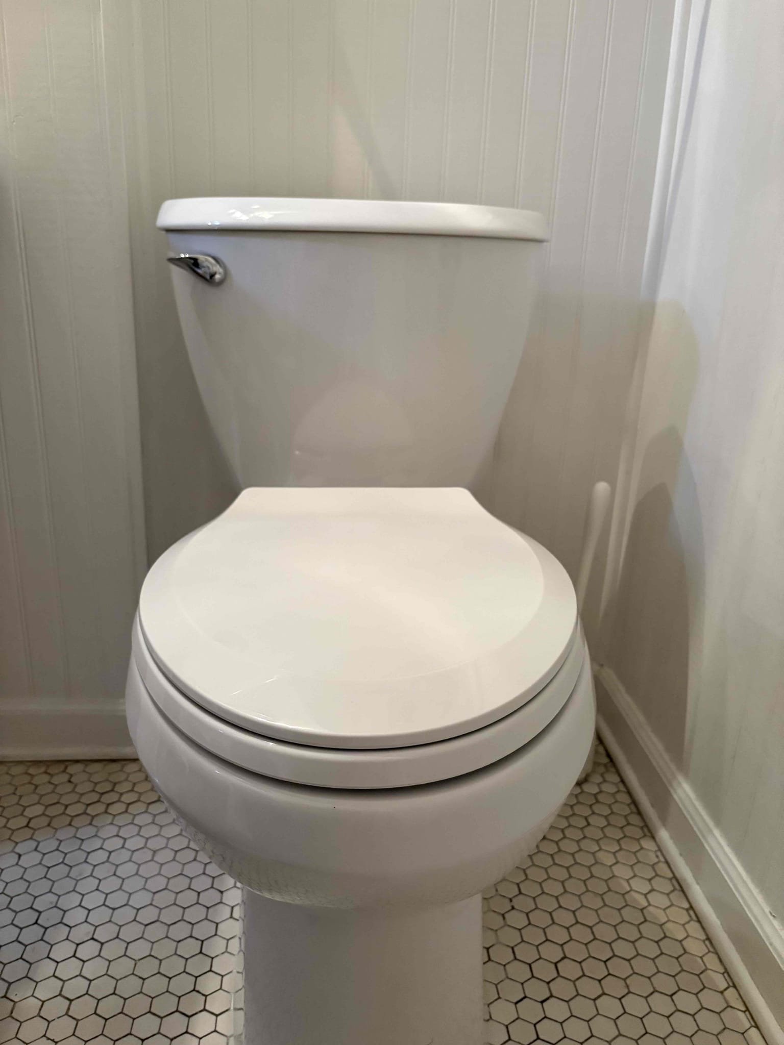 Client called us out due to their main floor bathroom toilet running intermittently and it was also leaking from a rusted tank to bowl bolt on left side. It was decided best to replace the old toilet. Installed customer supplied American standard 2 piece toilet in place of old and leaky one. Toilet flange was in good condition. Sat down new wax ring and closet bolts, the sat the new toilet. Fastened it down, shimmed it, tested for leaks, then caulked around the base leaving back 1/3 open for water to escape if it leaks. 

Advised client give til tomorrow to use for caulking to set. 

1 yr labor warranty