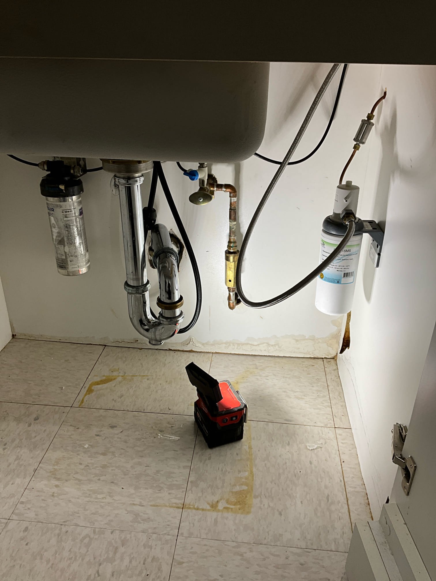 Loading dock tamper proof hose spigot is leaking, and gate valve leaks when used. 

Found leak from ice maker in break room. Adjusted condensate pipe to drain in to drain instead of floor.