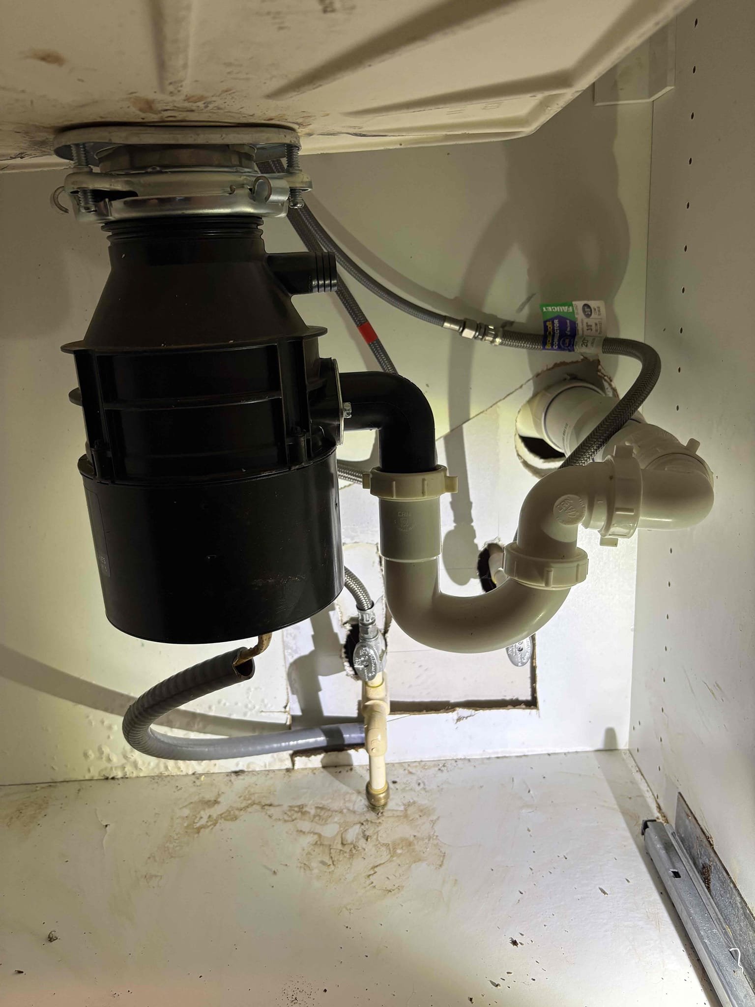 Client called us out due to the garbage disposal in the kitchen no longer working and leaking. We removed old disposal and replaced with new 1/2hp badger garbage disposal with new mounting bracket. Once all connections were made, tested. No issues. 

1 yr warranty 

Charged card on file per client request. 
