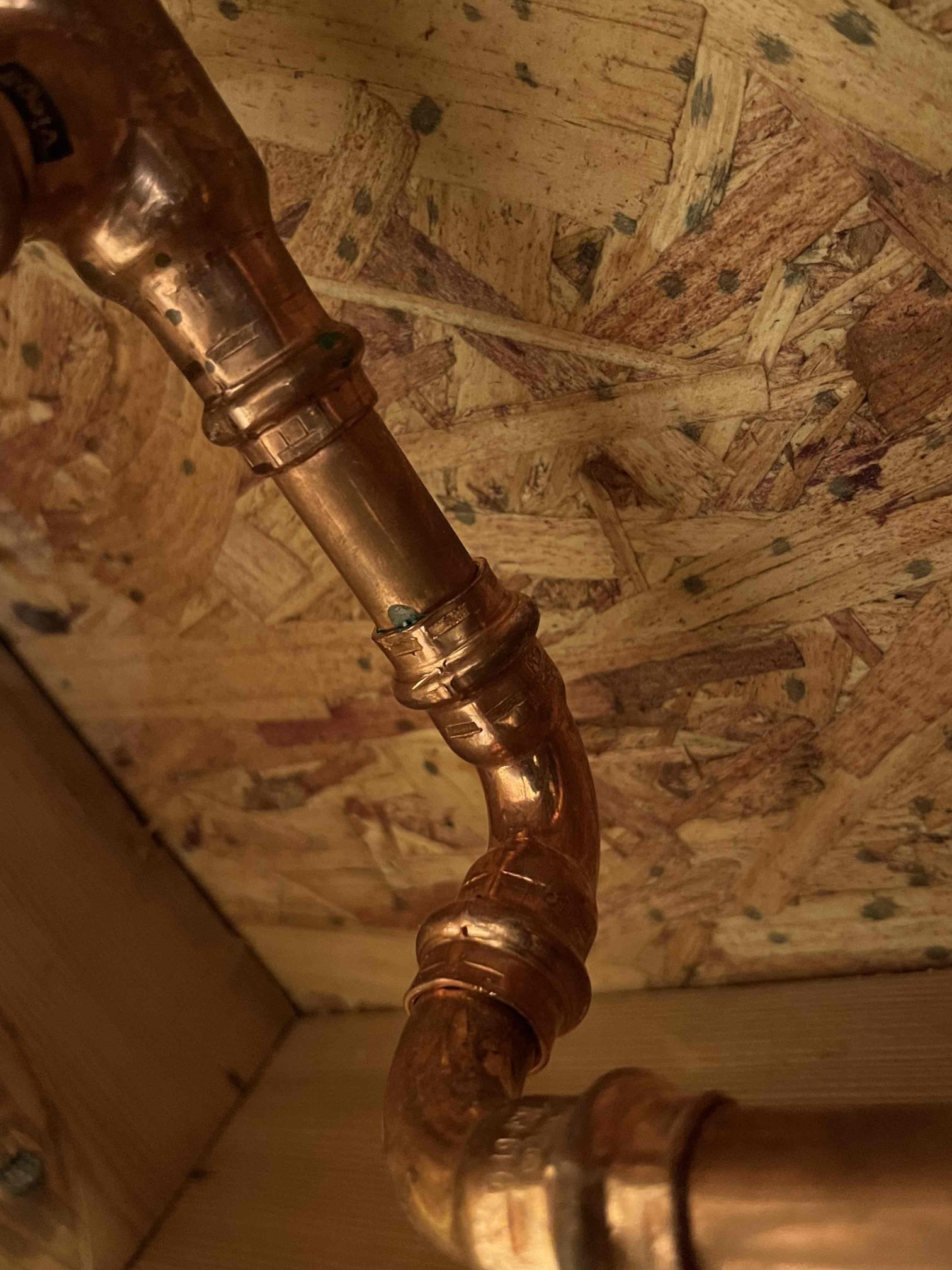 Description of work as sold: Price is to open ceiling to determine potential source of leak. Chen Plumbing isn’t responsible for any repairs that need to be made to drywall. Will give pricing for appropriate repairs if the leak source can be determined.

Customer had a water mark on drywall ceiling below master bath. Opened the ceiling as a courtesy to customer. Inspected the chases to each side there were water lines present. Saw no indication of leaks outside of damage marked on the bottom of the floor support for the second floor. Ran the shower for 5-10 minutes on multiples settings and was unable to recreate the leak. Found an area that was corroding from water leaking intermittently. Gave customer price to cut out leaking section, replace, and test. Saw no other leak indicators in the ceiling. Tested work to ensure proper function and no leaks. No additional issues at this time. 