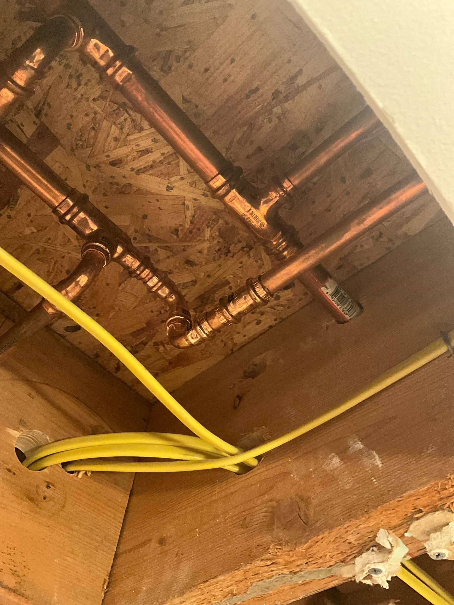 Description of work as sold: Price is to open ceiling to determine potential source of leak. Chen Plumbing isn’t responsible for any repairs that need to be made to drywall. Will give pricing for appropriate repairs if the leak source can be determined.

Customer had a water mark on drywall ceiling below master bath. Opened the ceiling as a courtesy to customer. Inspected the chases to each side there were water lines present. Saw no indication of leaks outside of damage marked on the bottom of the floor support for the second floor. Ran the shower for 5-10 minutes on multiples settings and was unable to recreate the leak. Found an area that was corroding from water leaking intermittently. Gave customer price to cut out leaking section, replace, and test. Saw no other leak indicators in the ceiling. Tested work to ensure proper function and no leaks. No additional issues at this time. 