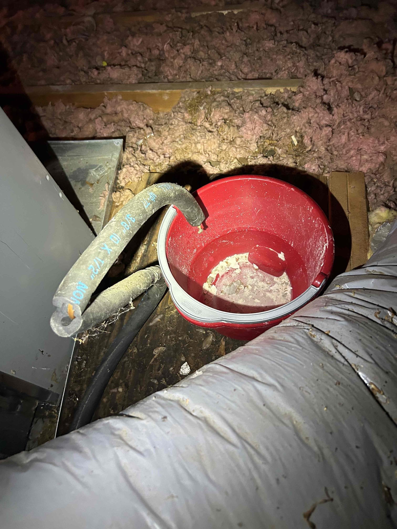 Finding a leak in the attic, the customer has a leak coming from, a 3/8 water line and I recommend turning it off. And leaving it off. In order for us to remove the line and the saddle valve we would have to do a few things.
The water is heater is older and I recommend bring it up to code and repiping it. At this time our customer just wanted the issue diagnosed.