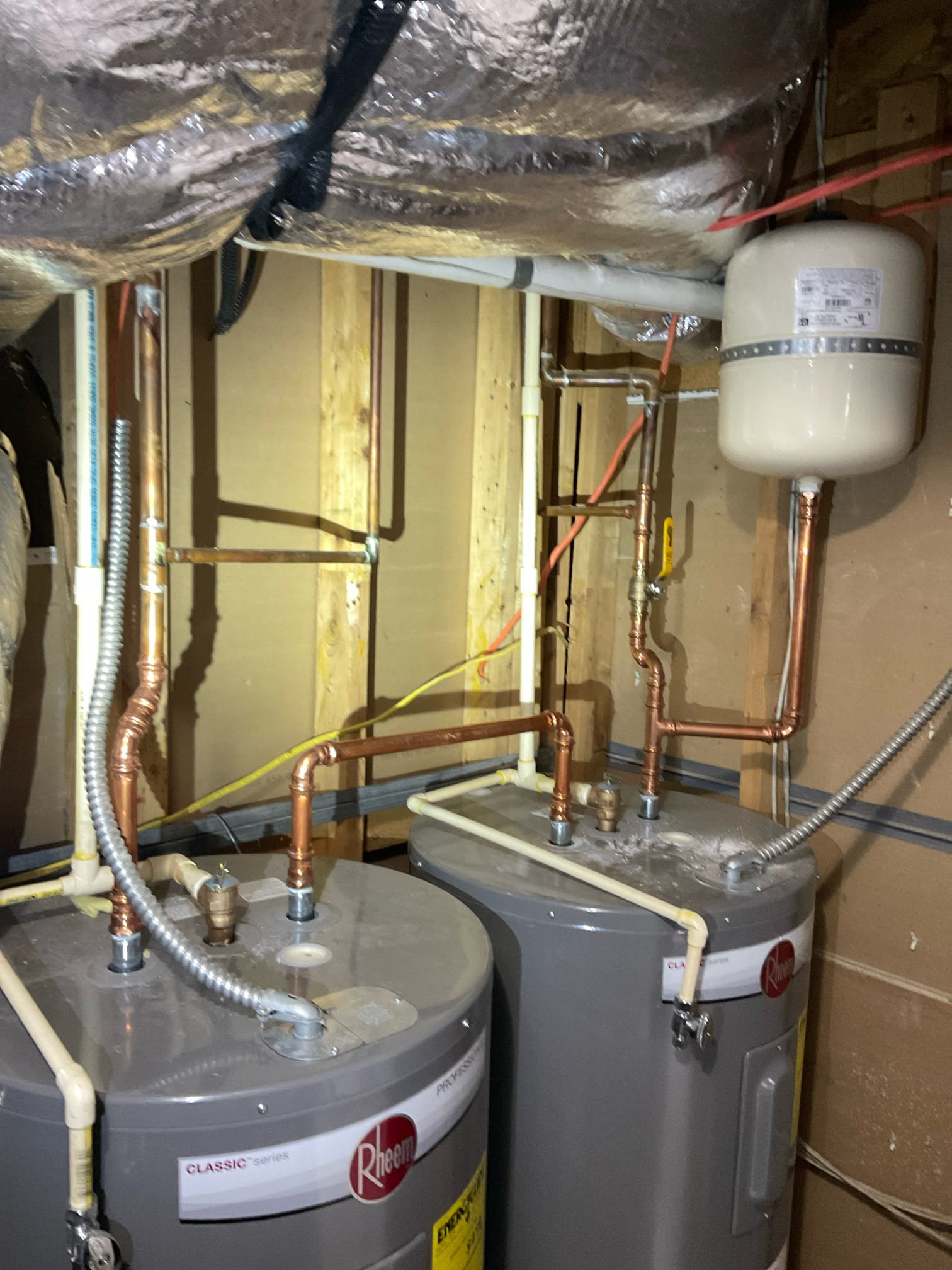 For the job, I worked on flushing out 250 gallon water heater tanks in the guest bedroom bathroom in the basement. There is a small utility closet that holds both 50 gallon water heaters that we had installed back in 2022 had to flush the first one which is the one on the left and then the second one on the right Flush both tanks out. So that they were completely empty I did a shake test on the one on the left to indicating that it is empty however, I wasn’t able to move it that much due to the fact the way that they are currently piped together the water pressure on the home is normal. It is at 55 psi. After the flush of both water heaters, I made sure to turn the breakers back on after the water heaters filled up all the way, indicating that there would be no issues with the thermostat or elements burning out once complete. There are no leaks of any kind CUSTOMER should get hot water anywhere from 45 to an hour after leaving.