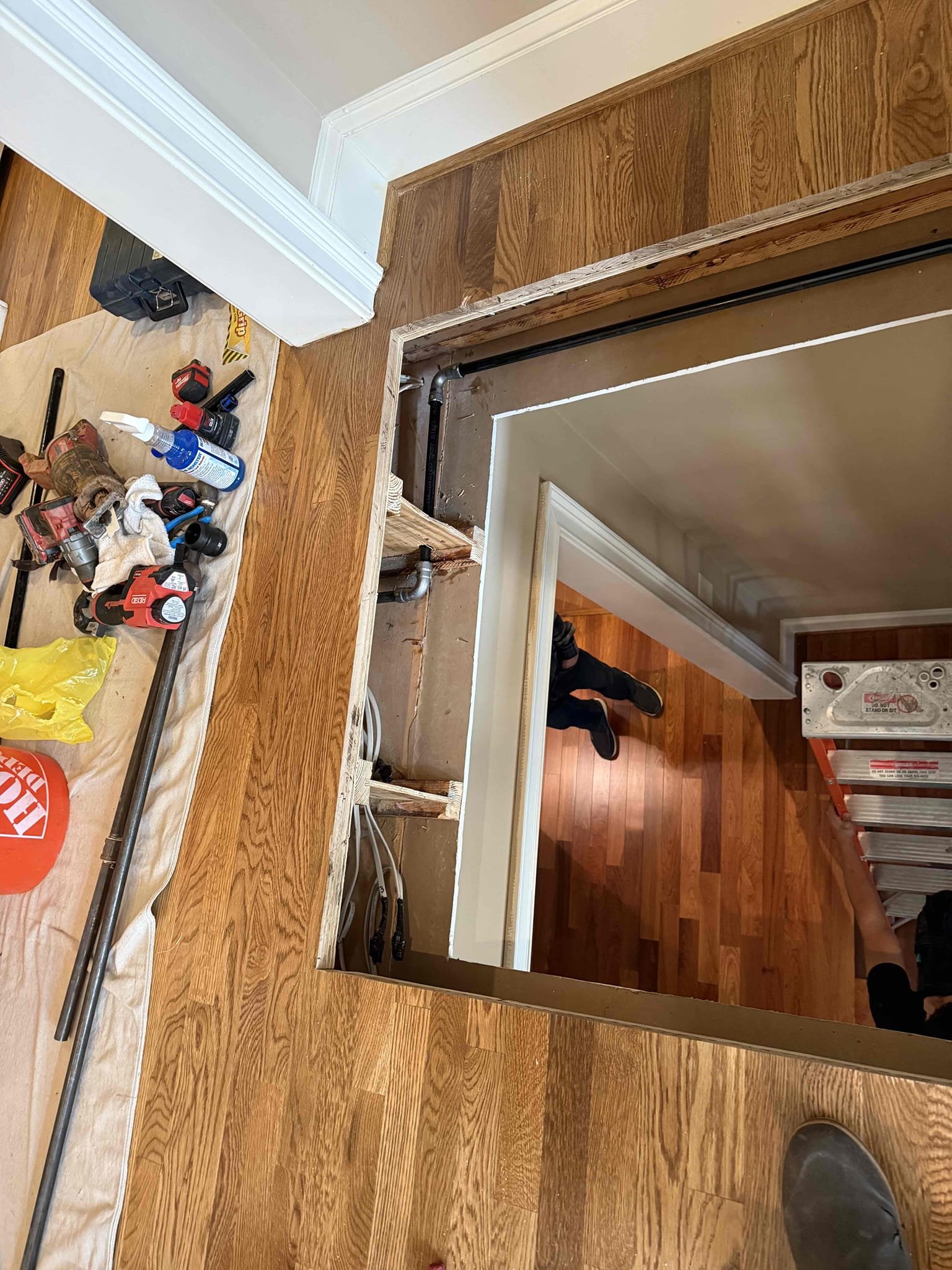 Two gas lines needing to be relocated upon arrival. Customer stated they were installing an elevator and the two gas lines were in the way. Informed customer we could relocate both gas lines. Gave customer estimate, customer approved estimate. Relocated both gas line and turned gas back on. Sprayed all joints with gas leak detector and found no leaks. Gas is on and no leaks upon departure 