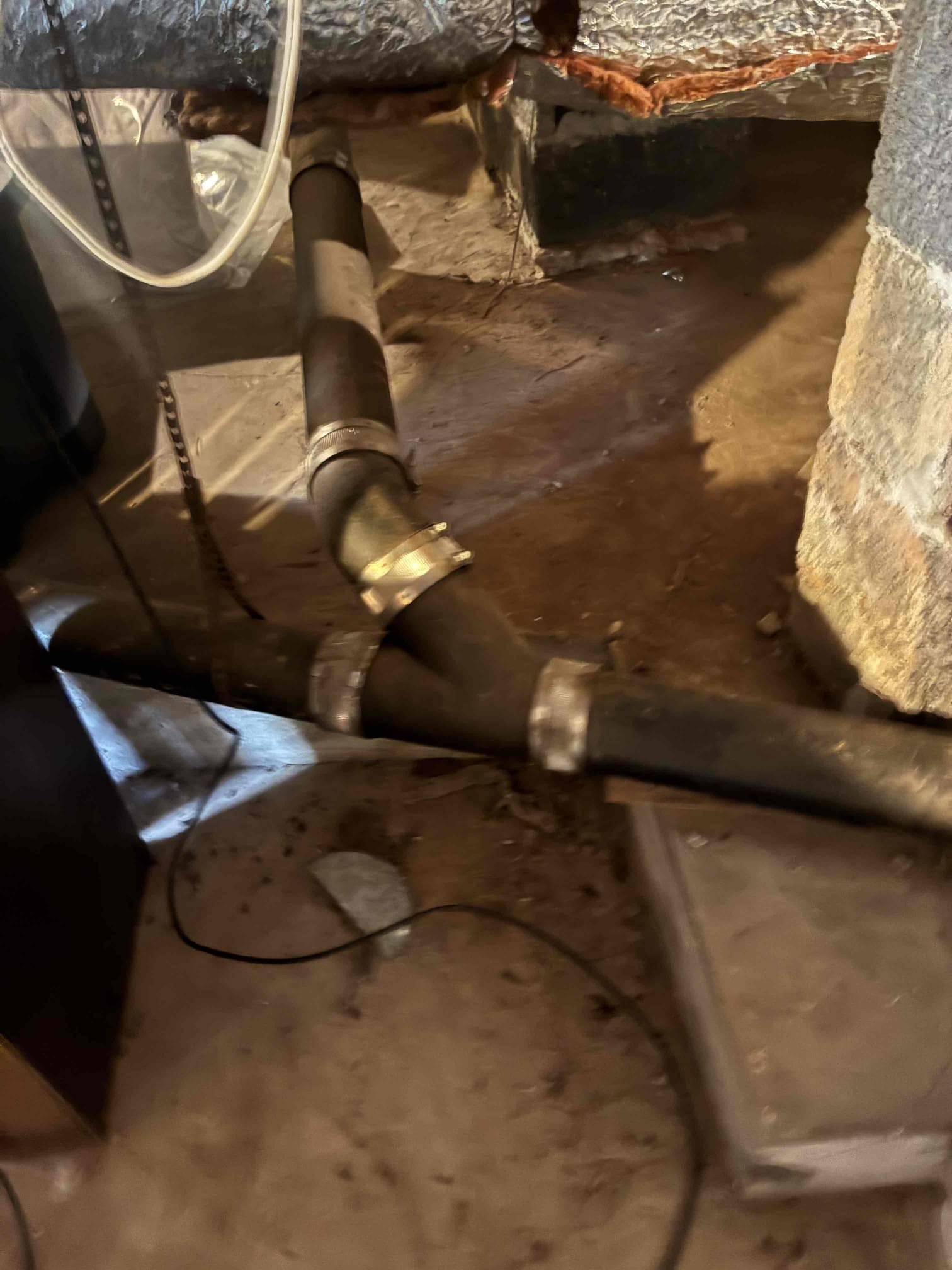 Customer had section of cast-iron in basement showing small leaks from underneath pipe. In order to fix issue replaced approximately 12 feet of cast-iron with 4 inch PVC. Added Test tee for easier access to drain system after drain work was installed re-strapped piping for better security and ran water to test for leaks and proper drainage function.  