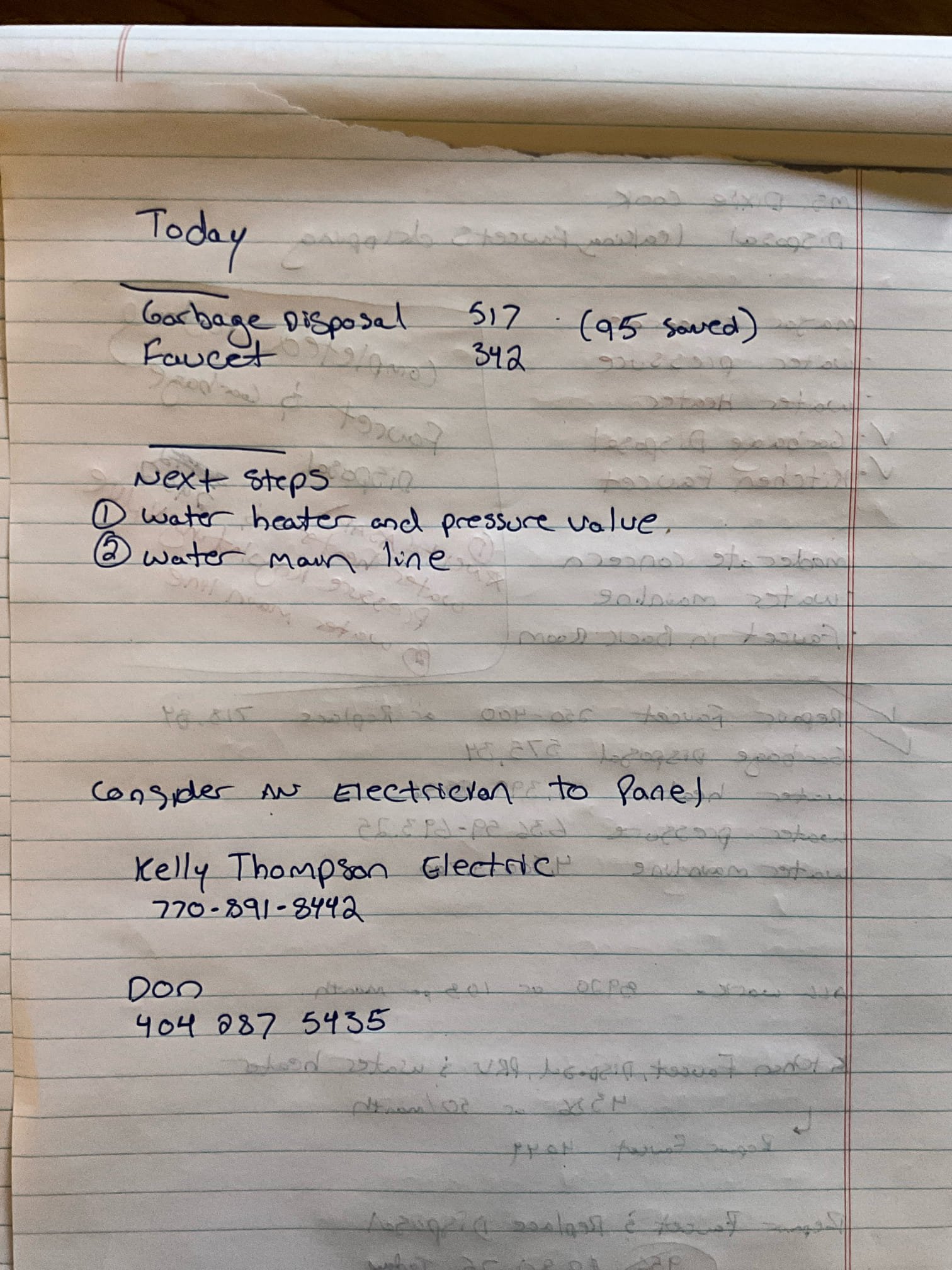 Call for leaks under kitchen sink.

Arrived and met with Ms. Dixie. She showed me the leaks under the sink. 

I performed a thorough evaluation of the plumbing system he found the following:
Kitchen faucet leaking form cartridge housing, and from sprayer housing. Disposal internally ruptured and leaking. Pressure on home is almost 80psi. Prv appears to be original to the home. The main waterline is old galvanized pipe, with transition to copper inside crawlspace. Water heater in very bad condition, full of sediment and more than 15 years old. Faucet in back bathroom also starting to leak from handle. This is moen, which has lifetime warranty. 

Replaced disposal with new disposal, and wired in accordance with exisiting electrical set up. Main electrical panel is a very old style fuse panel and I strongly encourage getting an electrician to assess the site and provide an estimate to update the panel. Initially agreed to repair faucet. However, once purchasing parts we found that the cos