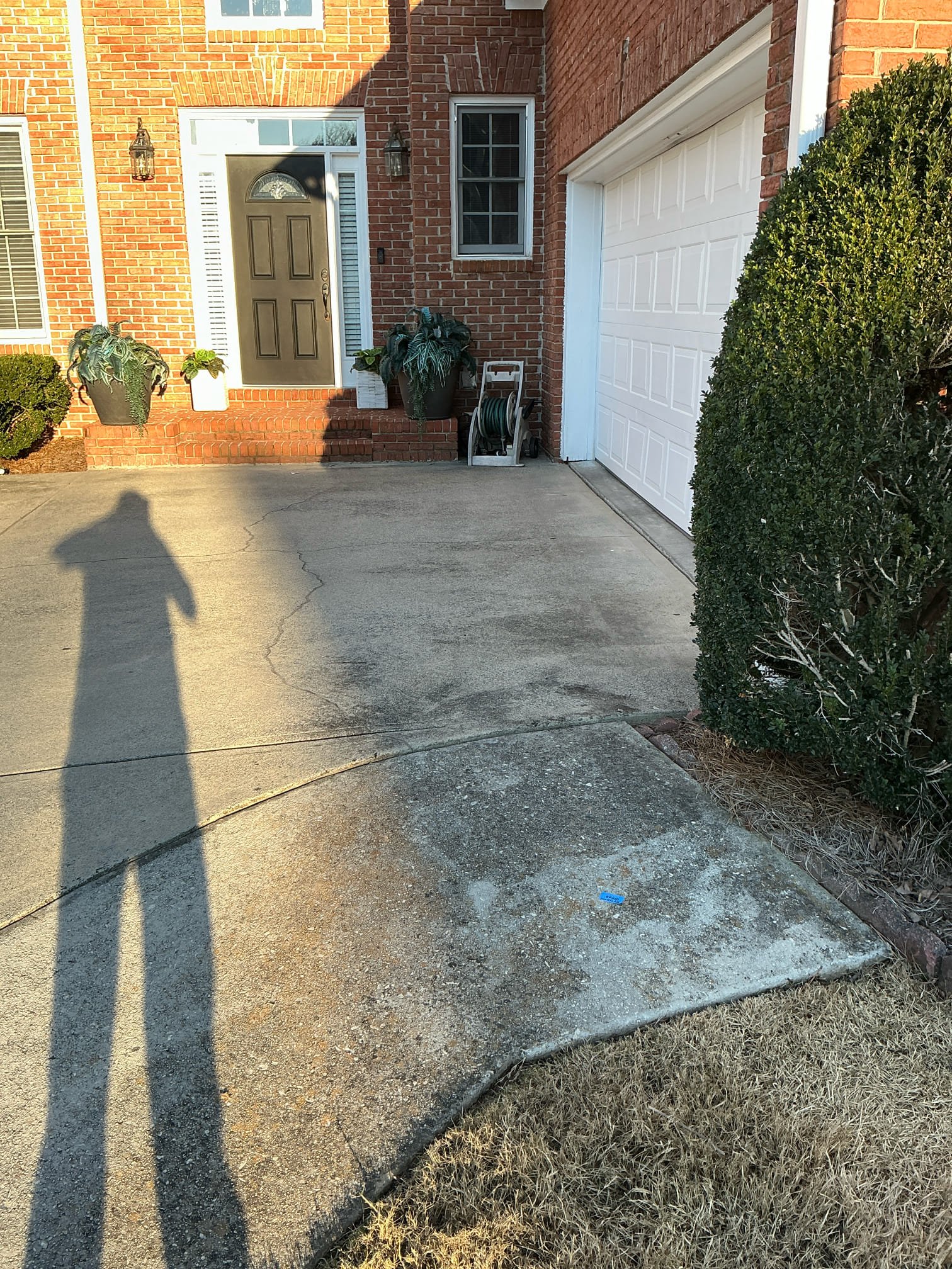 Client called us out today due to their main water service line leaking beneath the driveway. It would be a large mess to reroute it around the side of the house and in to where it’s tied in. Therefore, it will be best to cut the concrete driveway for a new trench for the new water line. Waived service fee. 

Water pressure is at 70 psi with a large leak on the line outside. 