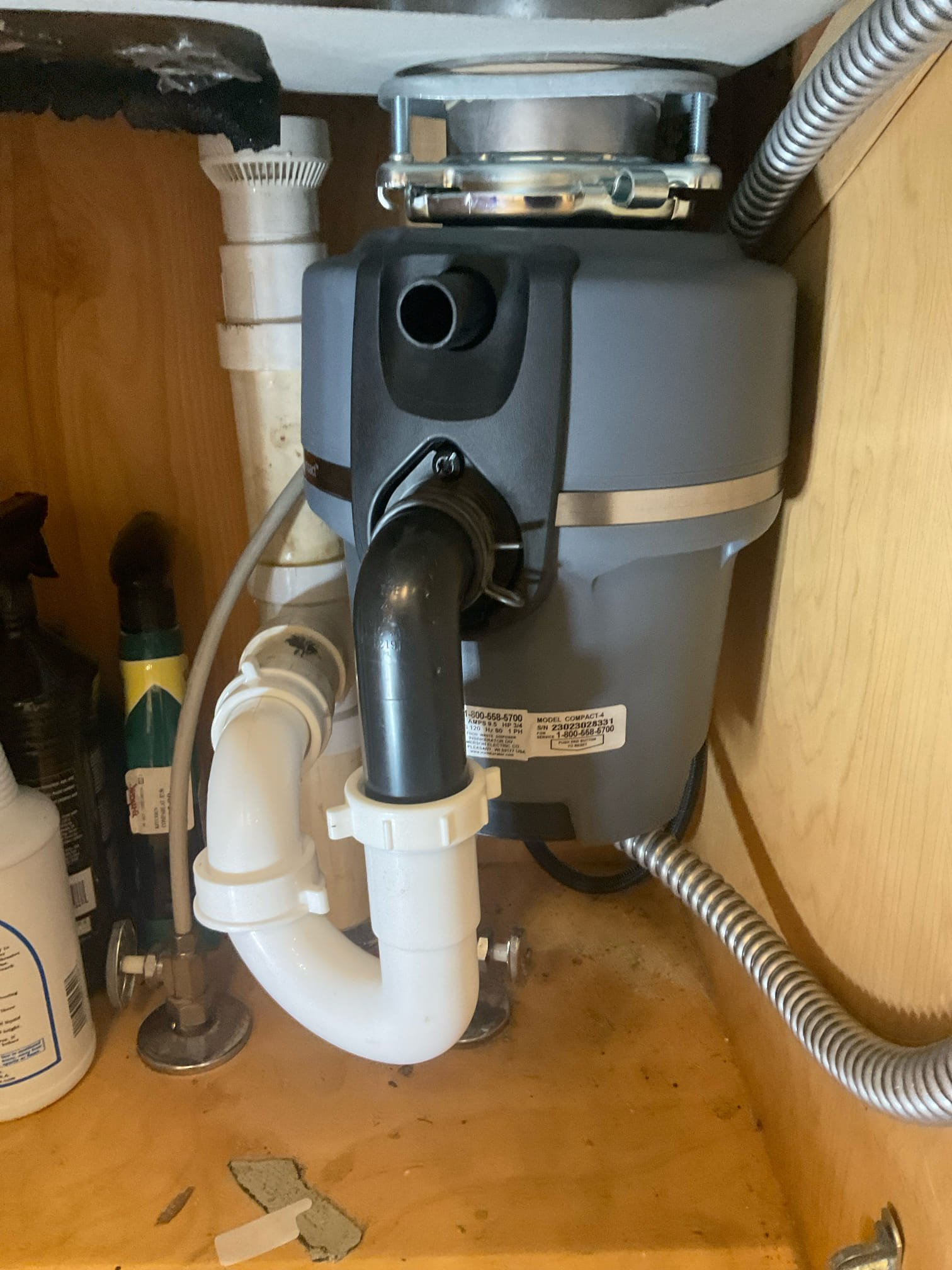 Replaced a old none working disposal, supply and installed insinkerator 3/4 Hp pro compact disposal today with new p trap 