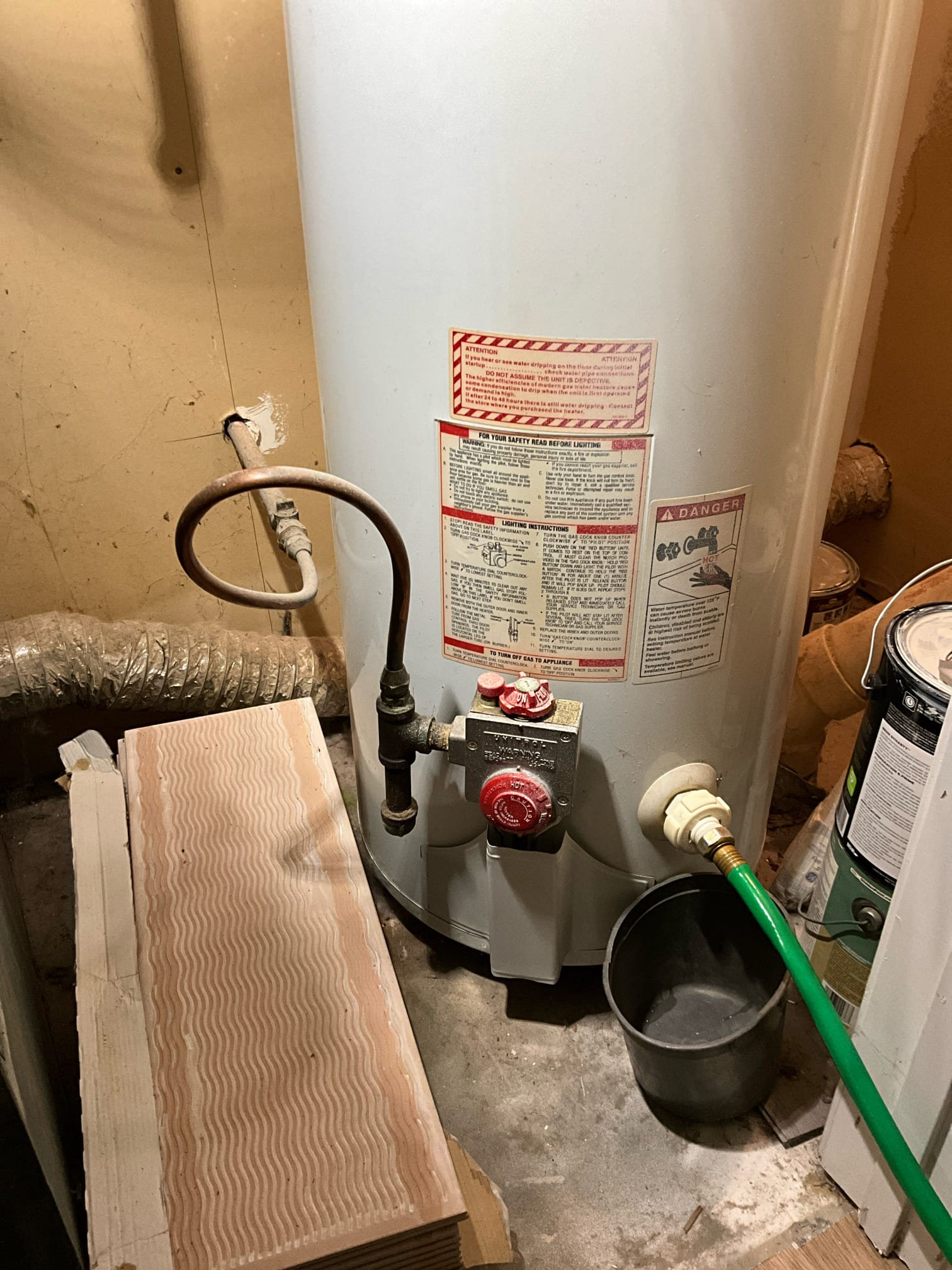 Return to install water heater.

Installed new 40 gallon tall gas water heater. This included a new shut off valve, thermal expansion tank and mounting bracket, drip pan, and gas line and components. Pressurized tank, lit unit and set to standard heat.

No other issues at this time.