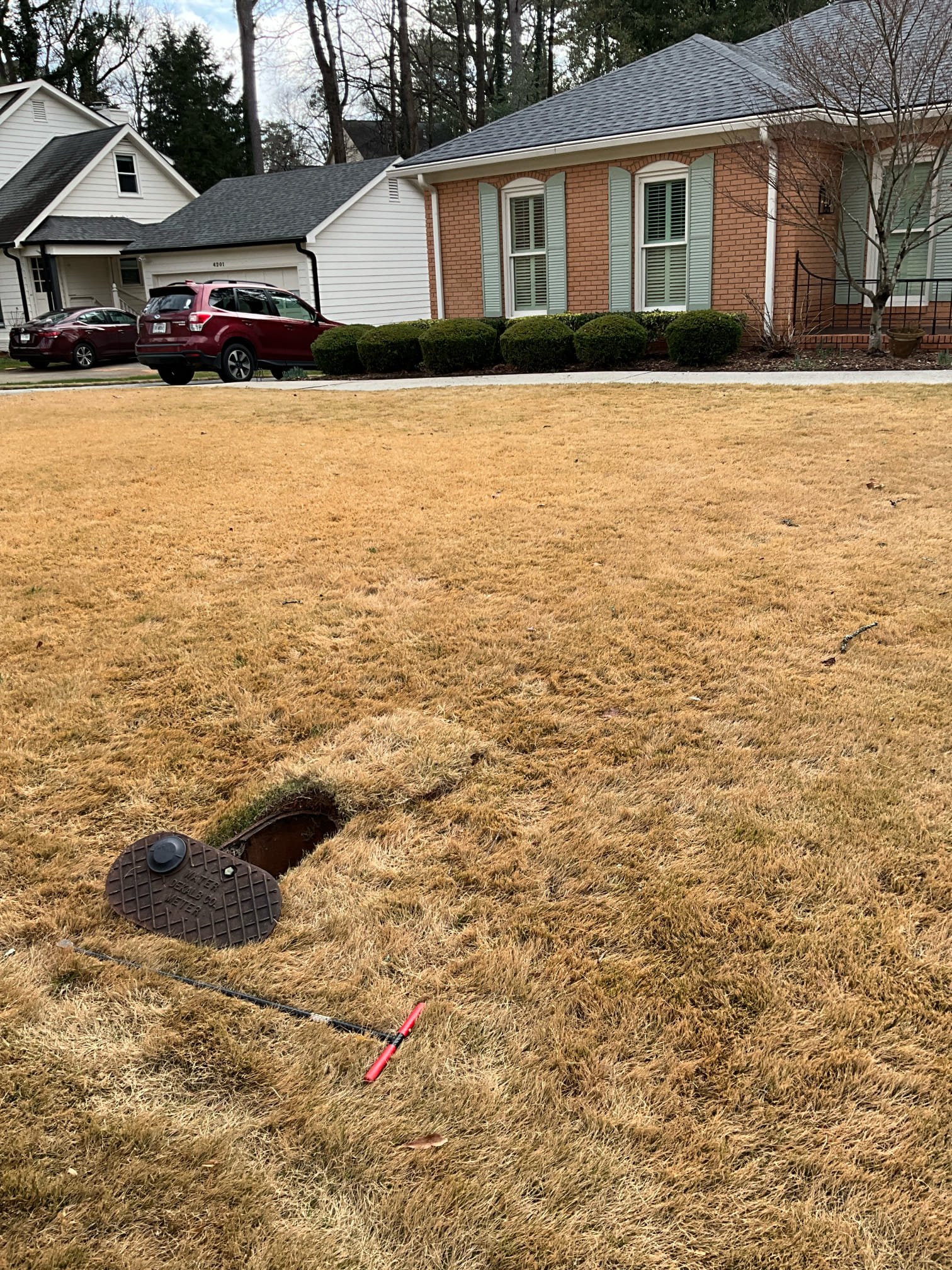 Call for leak on mainline.

Arrived and met with Ms. Marla. She is preparing for her late mother’s home to be sold, and the neighbors called her to say there was water flooding the backyard. They came and found a break on the main line. Several lumping companies have been out to offer opinions and estimates. My findings and recommendations are as follows:

Findings: one inch pvc line from meter. Transition to 3/4 inch copper near home. Transition location unknown. No evidence of irrigation lines. 

Marla stated that a few points were brought up from other companies. The waterproof seal around the waterline is not holding. Hydraulic cement can be used to patch this at no additional cost. Another recommendation was to replace the copper line going through the foundation. I do not think that the copper should be replaced. The copper line is at an angle, but relief joints were already installed, and the rolled copper is intended to be used in this application. While we can replace that sec