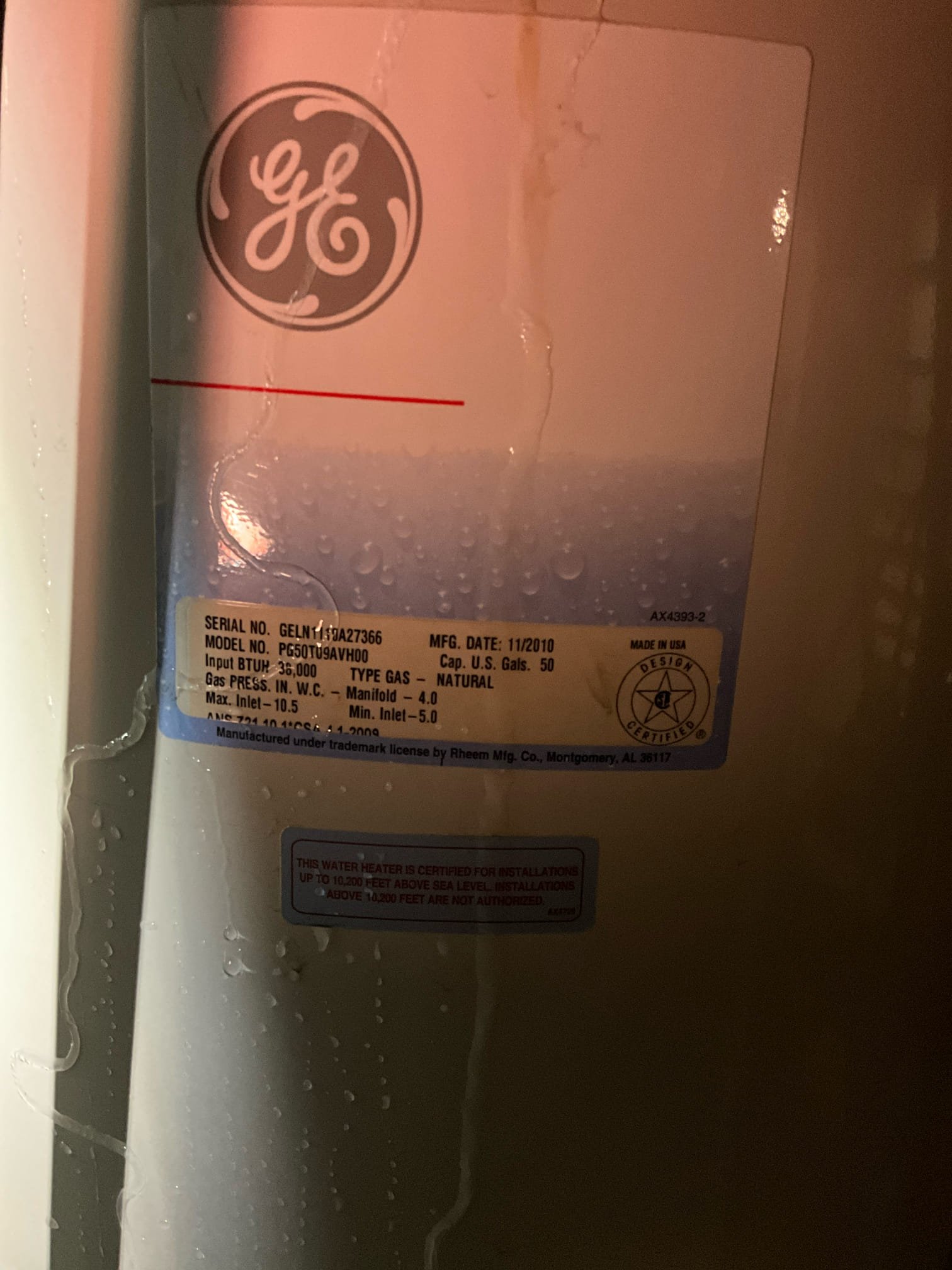  Call for water heater leaking.

Arrived and met with Matt and Angie. They have a 15 year old water heater leaking from the interior tank. Water is draining in to floor drain.

Checked pressure on house and found it to be ~100psi @~330pm on a weekend. Water main appears to be copper, although some galvanized pipe is still present in the home.

I recommend replacing water heater and pressure regulating valve.

I also discussed finance options for this project and offered to assist with financing if desired. 