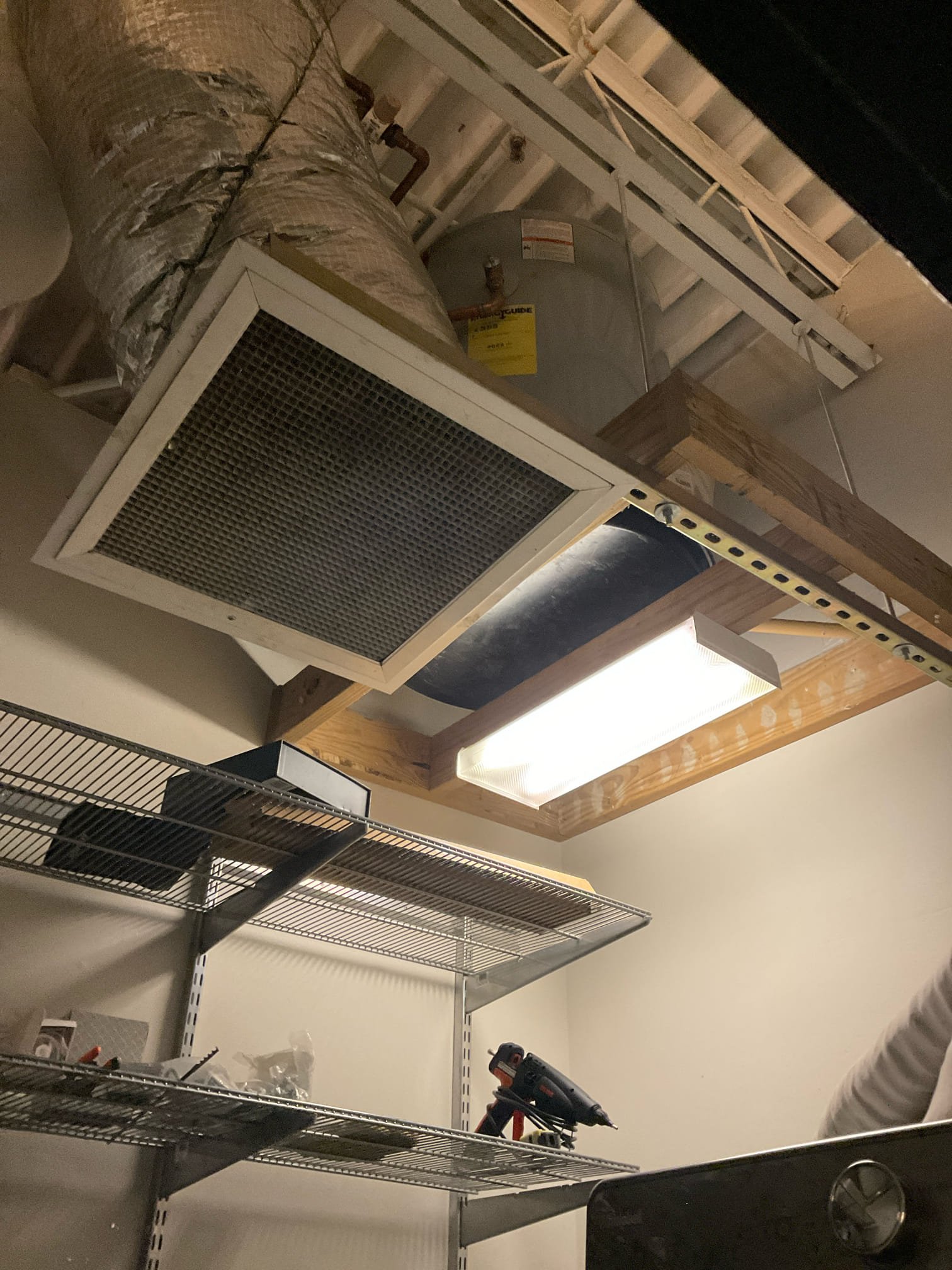 For this job we would have to repipe the water lines on the water heater, from a 8 feet and below and reconfigure the the electrical system to be brought down lower to accommodate the new heater. On ground level. The customer will need to hire an electrician to extend the whip. Was not able to check water pressure, customer has a main shut off valves 